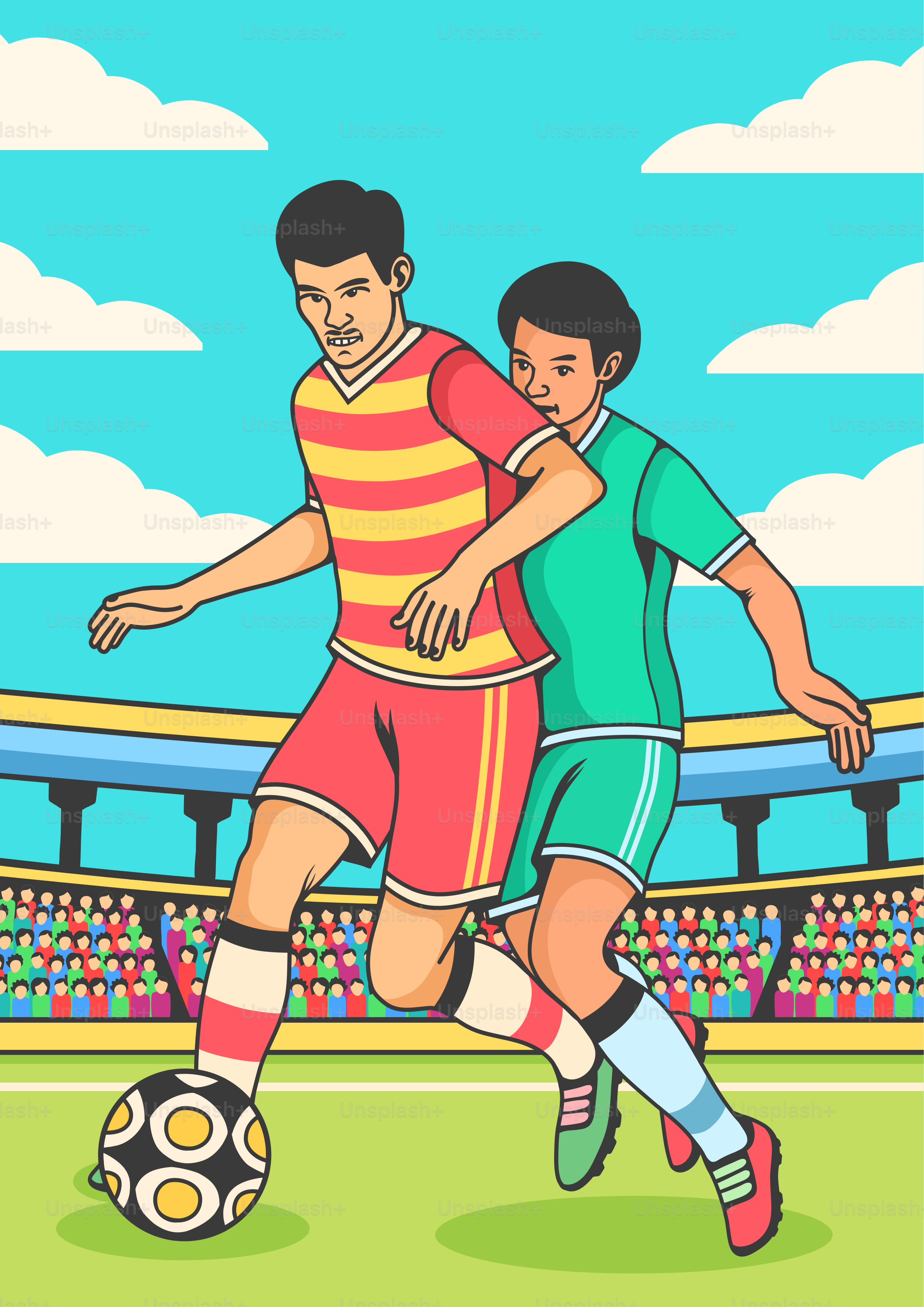 Un par de hombres jugando un partido de fútbol