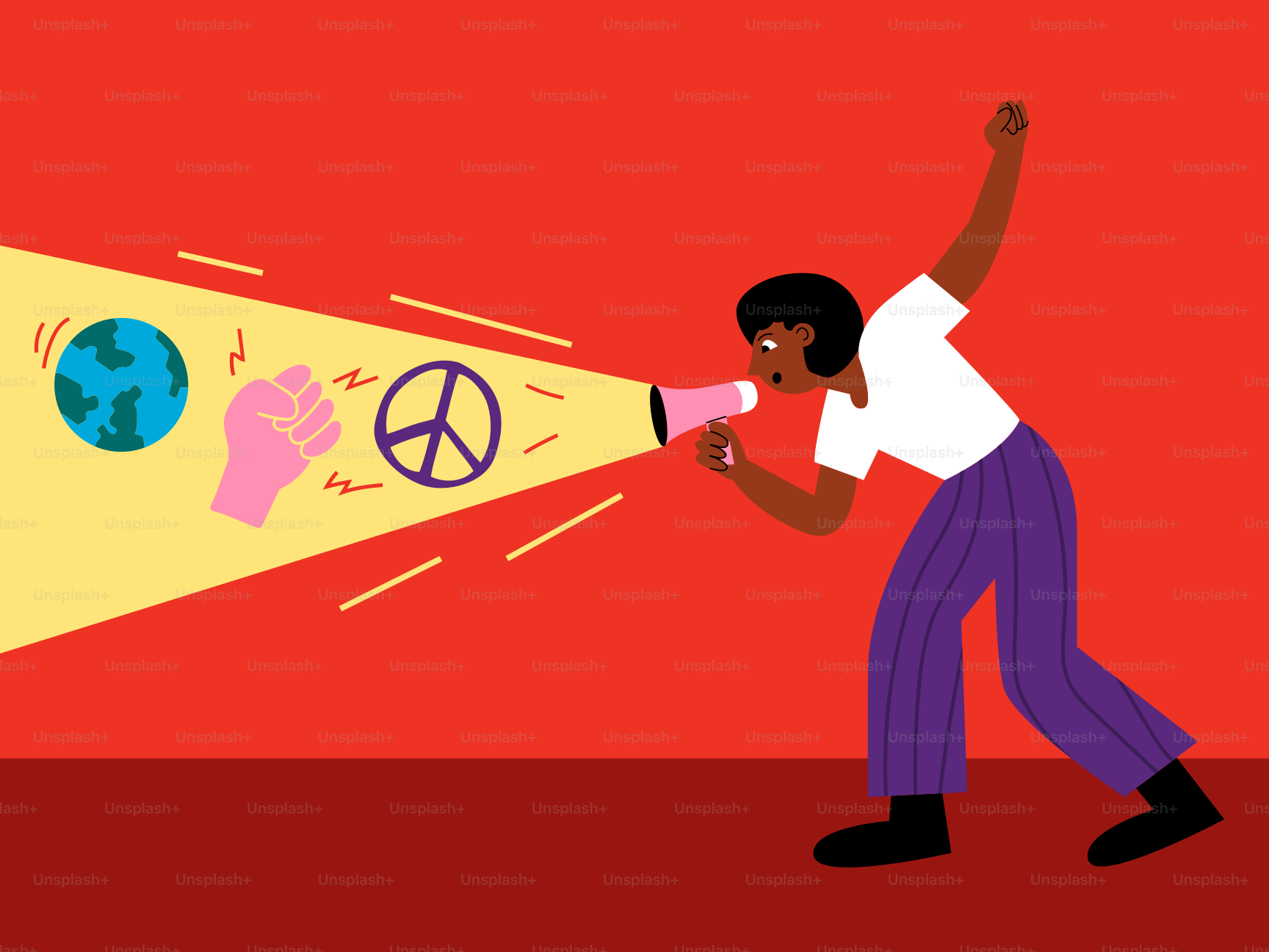 A man using a megaphone with a peace sign on it