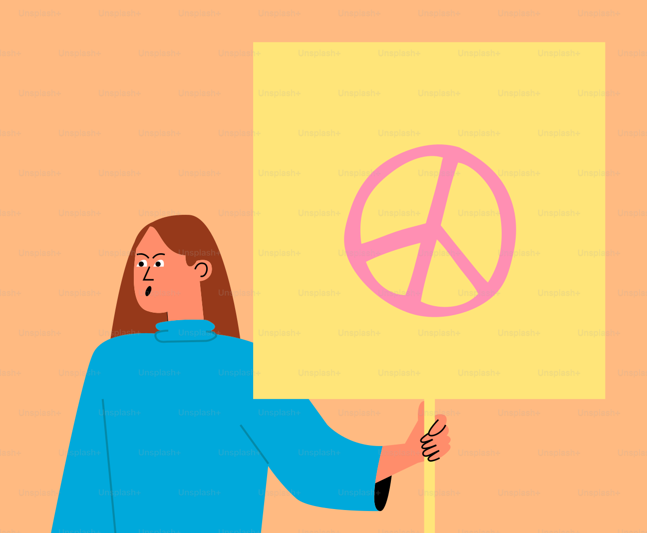 A woman holding a sign with a peace sign on it