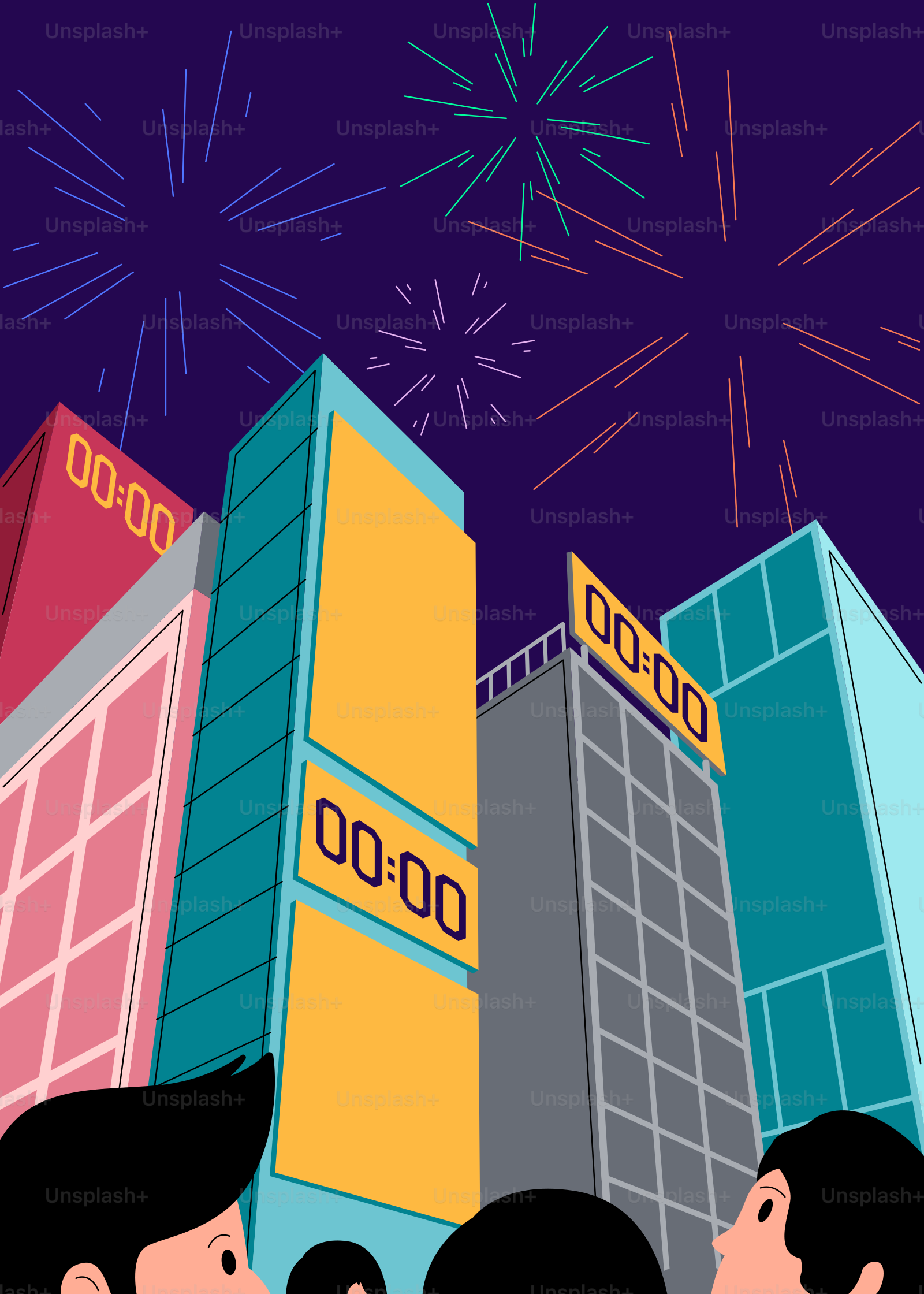 Eine Gruppe von Menschen steht vor einem hohen Gebäude