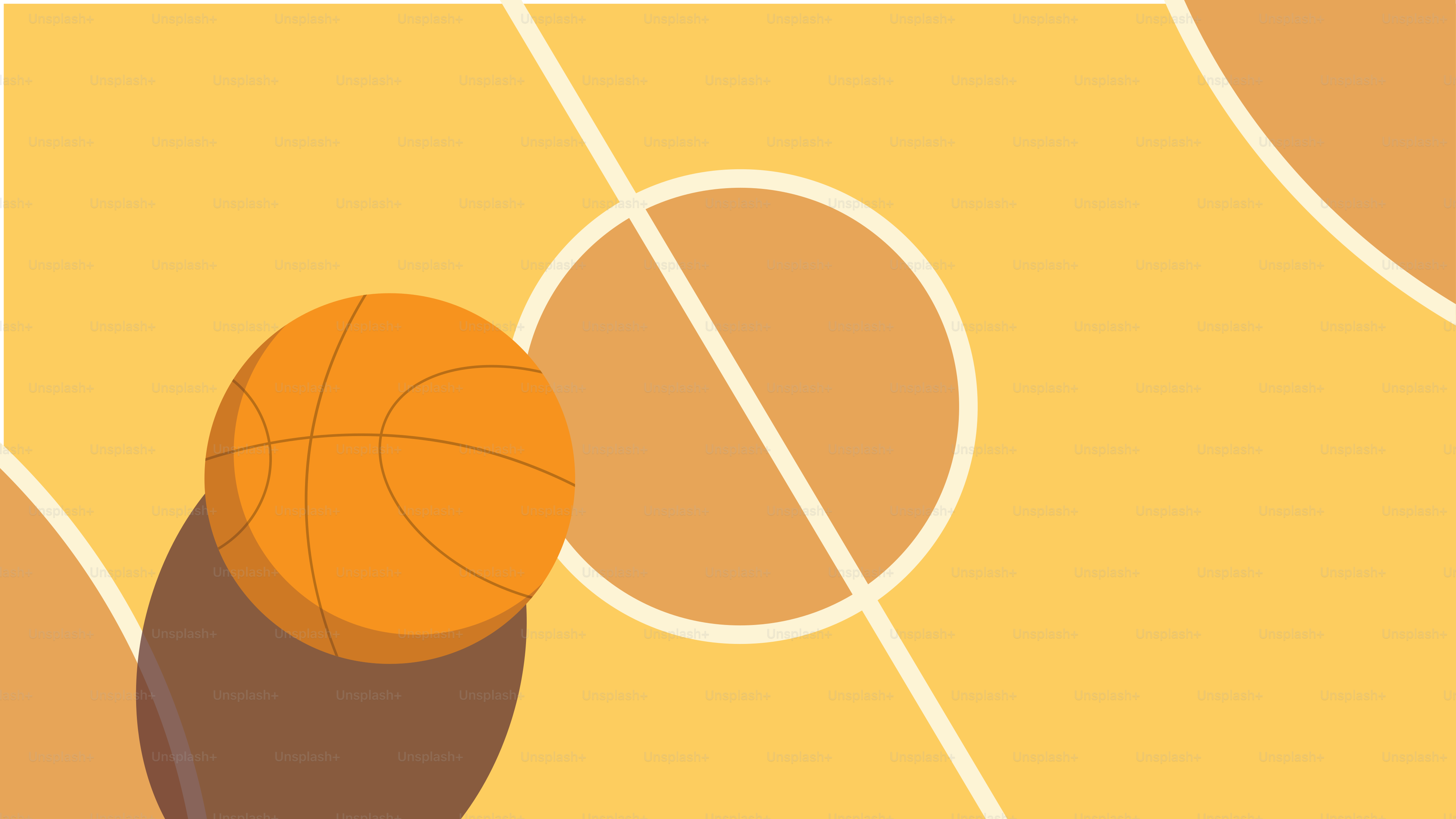 Un campo da basket con una palla al centro