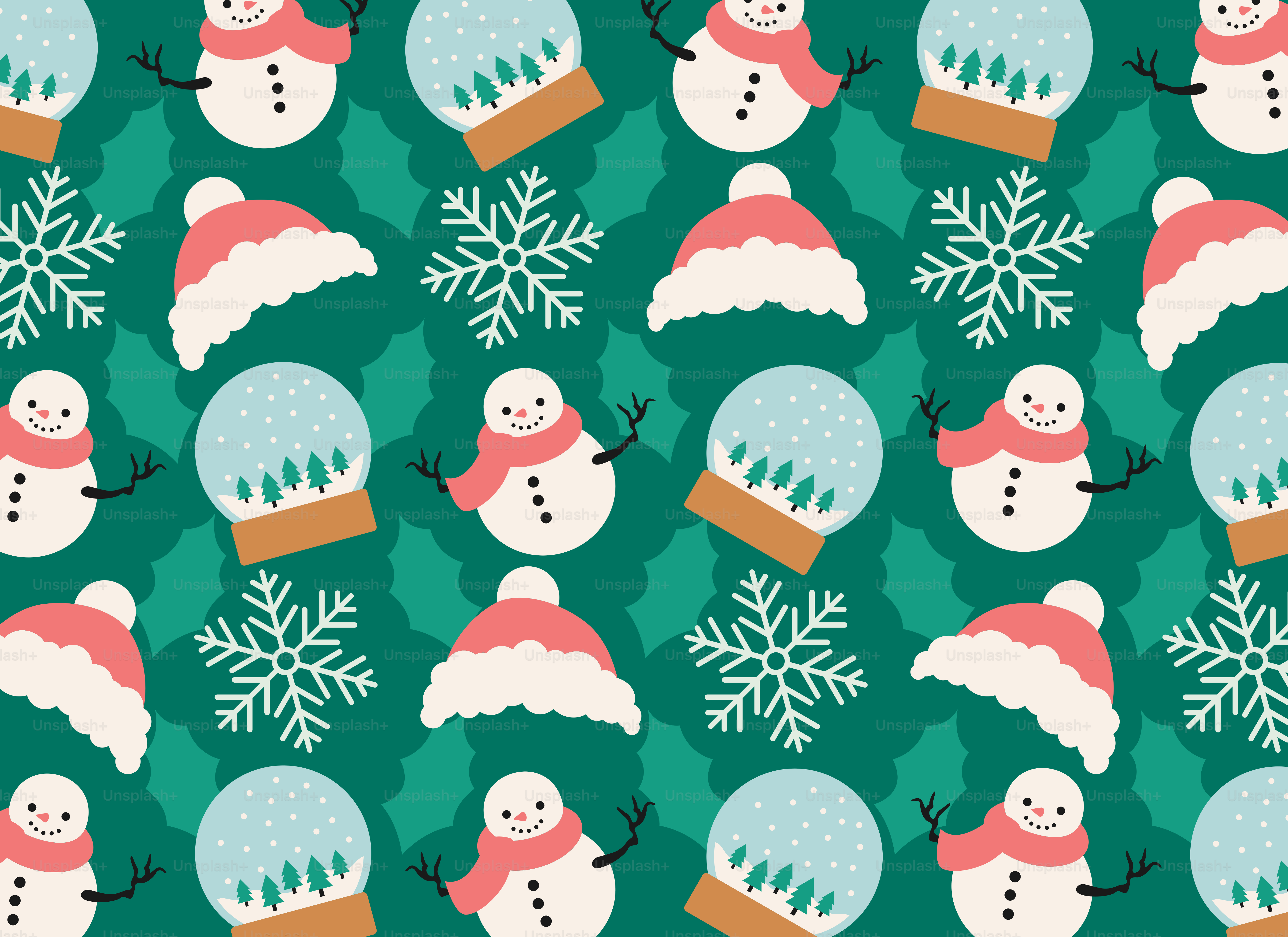 A green background with snowmen and snowflakes