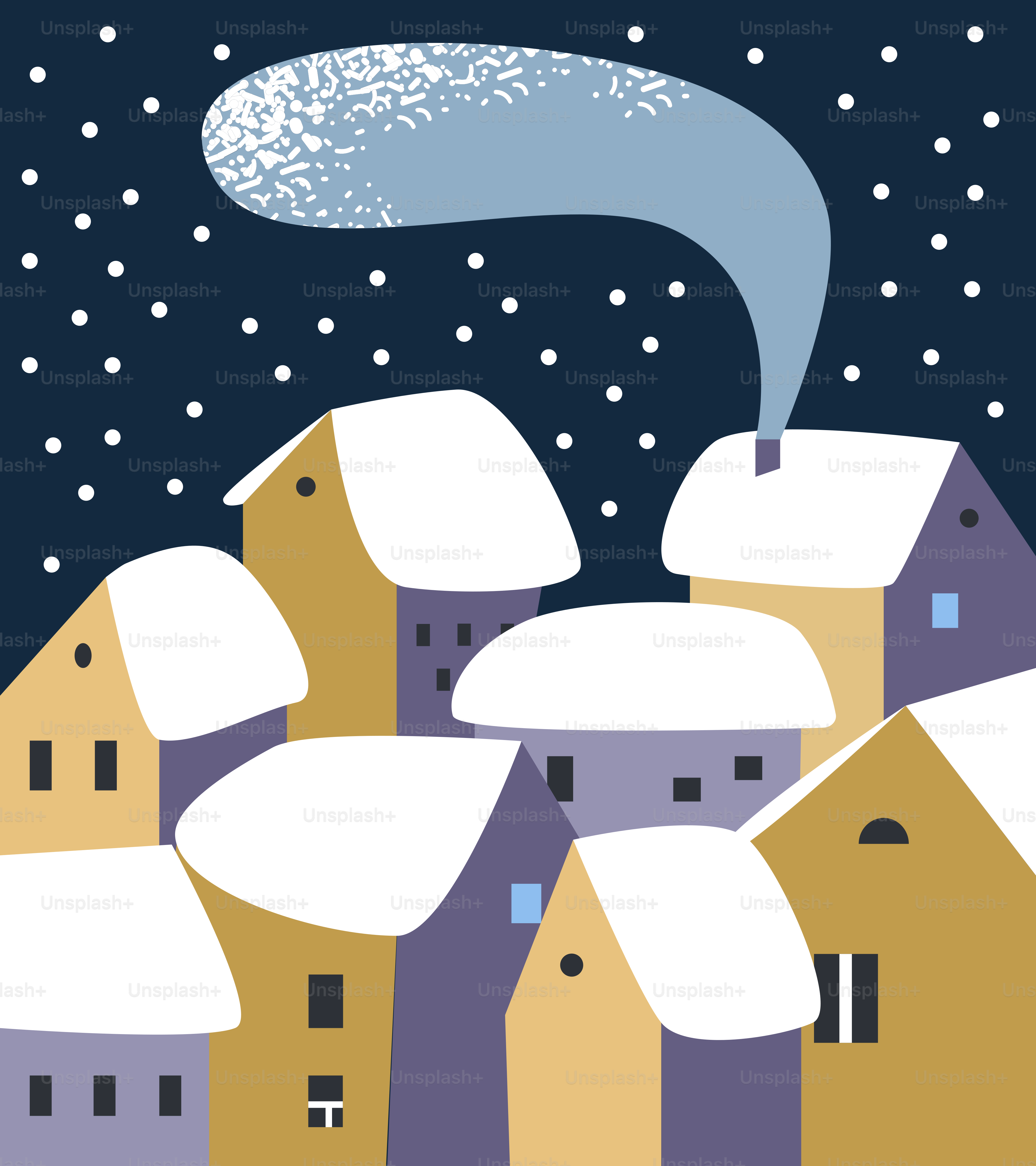 A painting of a snowy town with houses