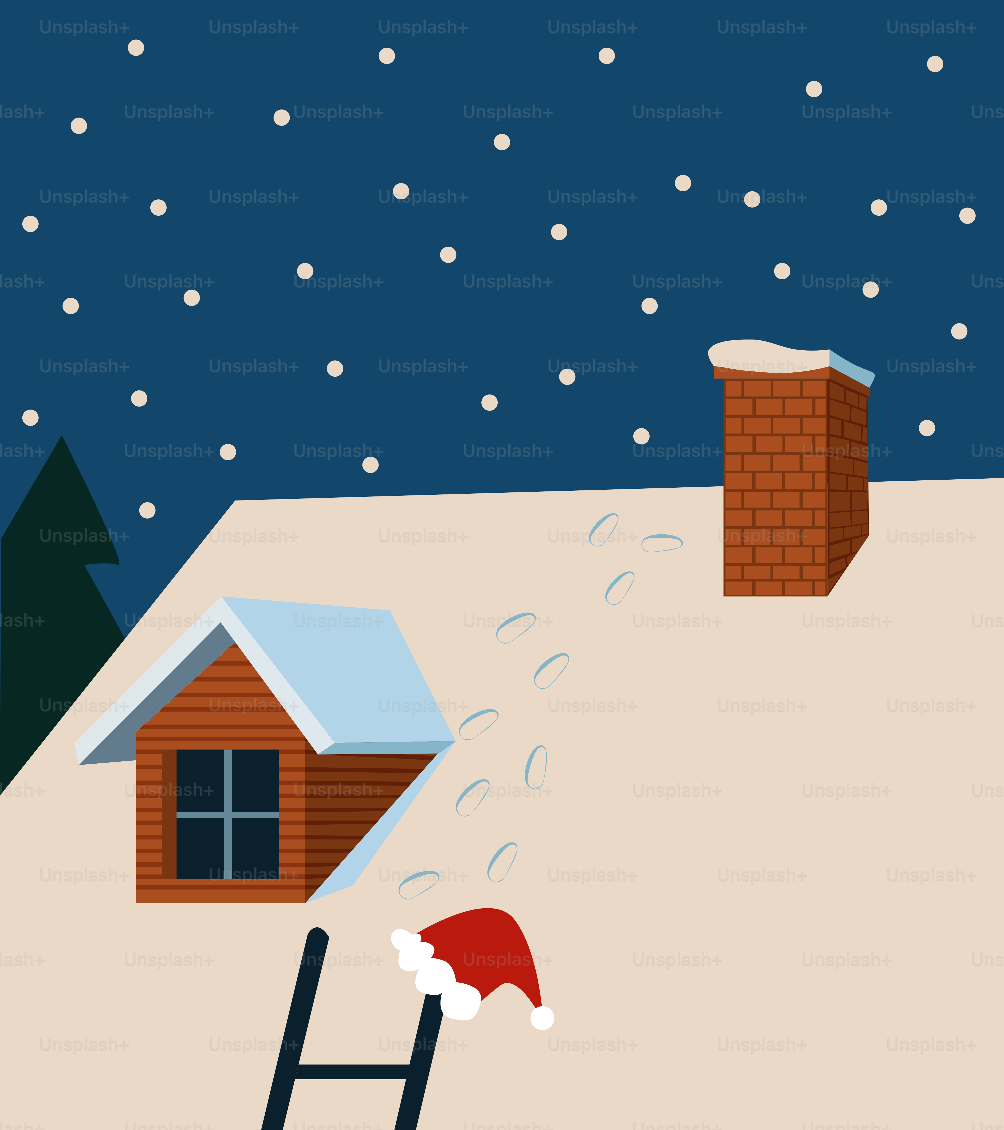 Eine Leiter hinauf zu einem Haus auf einem verschneiten Hügel