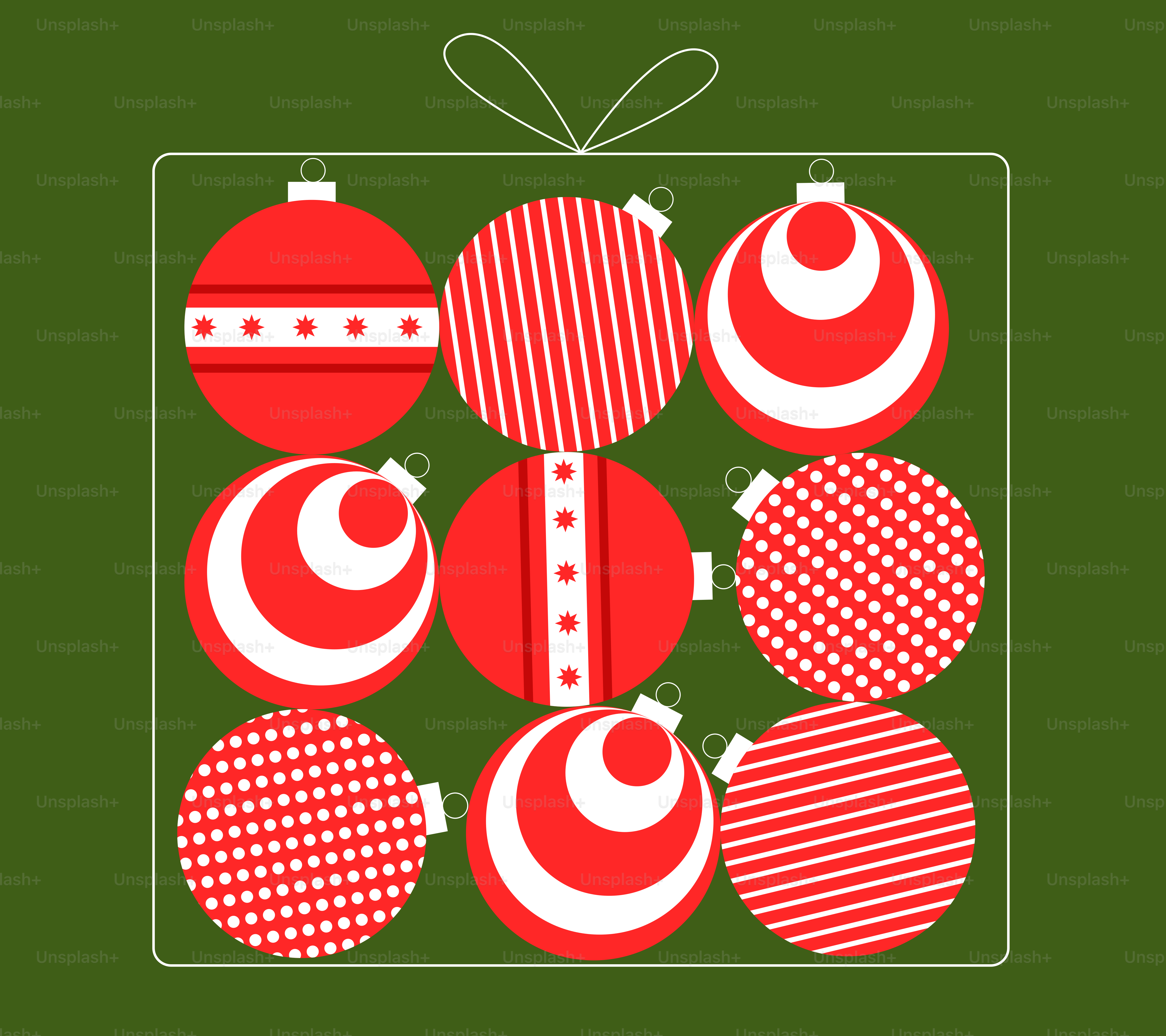 Eine grüne Weihnachtskarte mit rotem und weißem Ornament