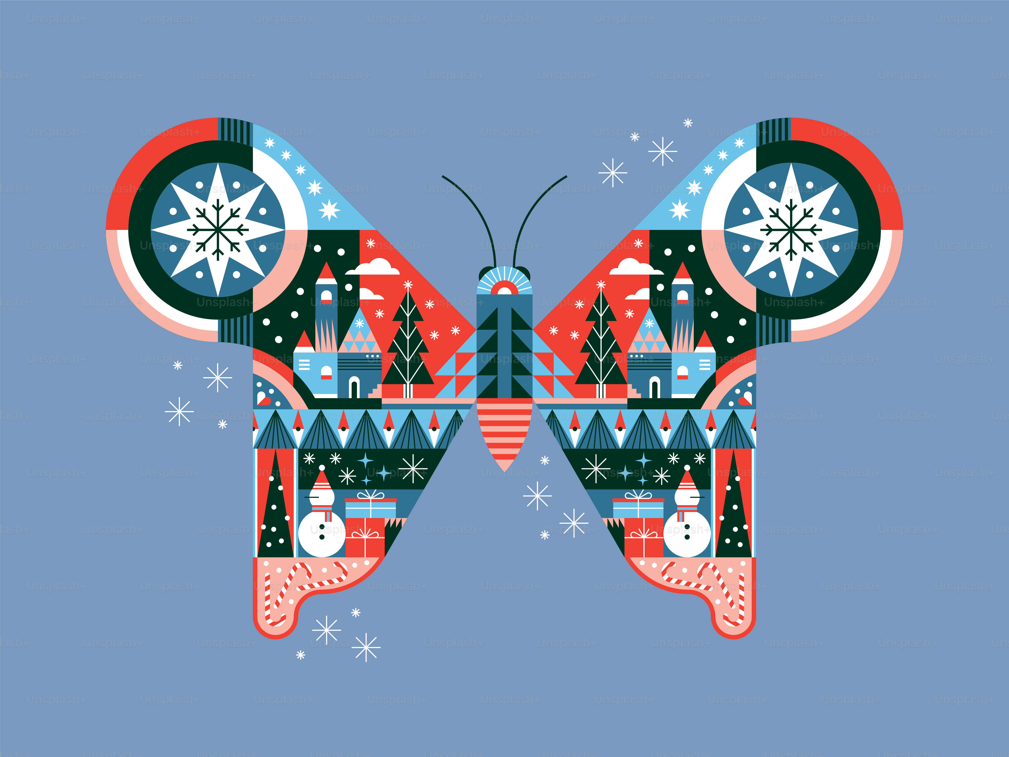 Un papillon coloré sur fond bleu