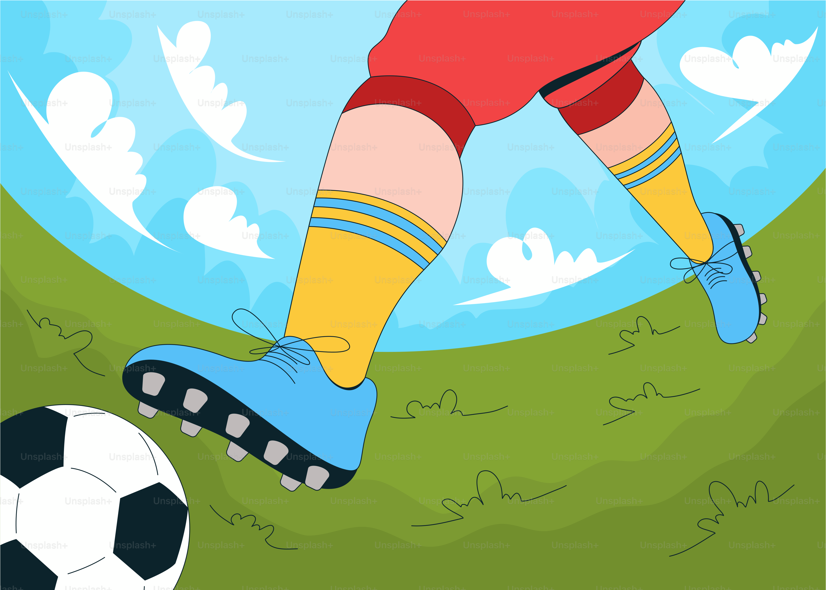 A person kicking a soccer ball on a field