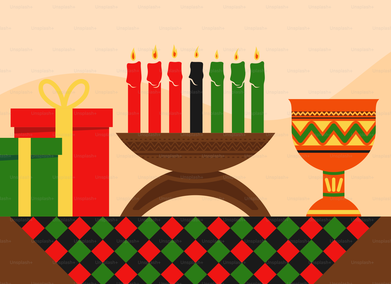 Ein Tisch, der mit vielen Kerzen und Geschenken bedeckt ist