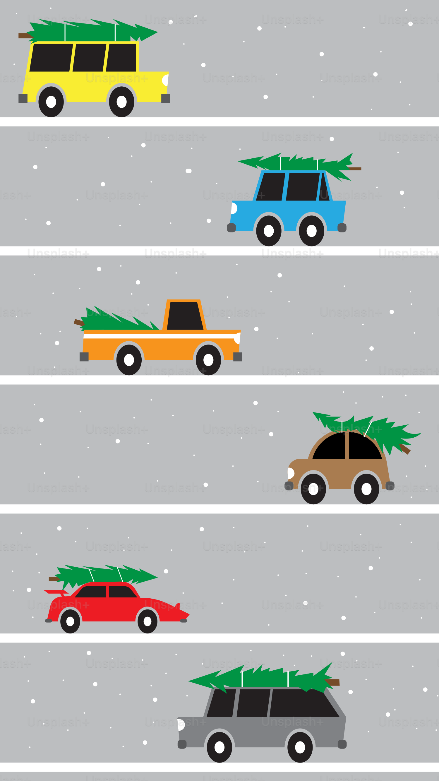 A line of cars with christmas trees on top of them