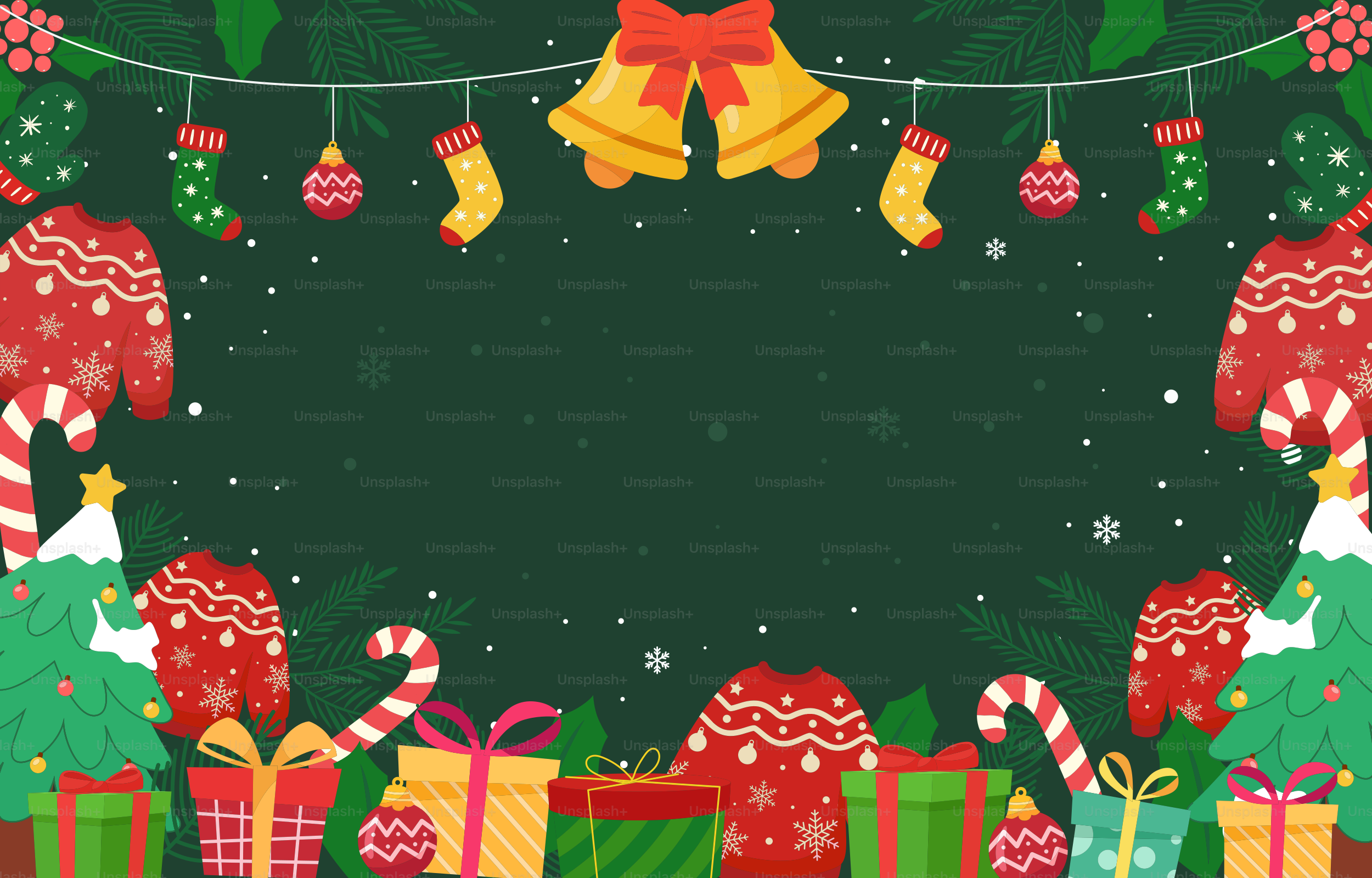 A christmas background with presents and bells