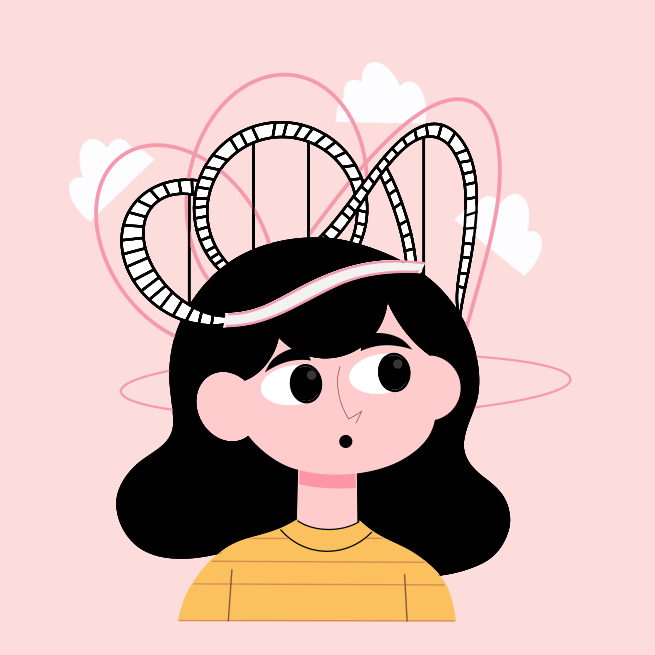 Una ragazza con le montagne russe in testa