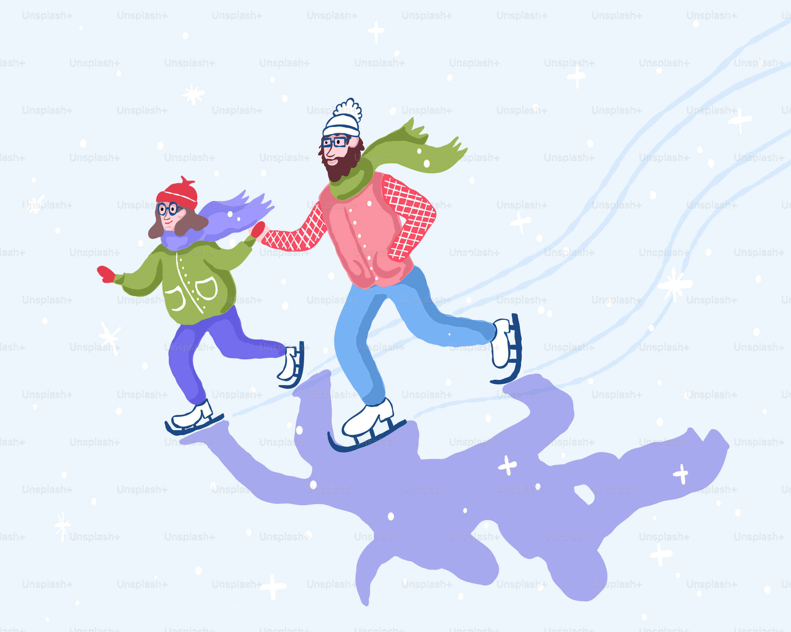 A couple of people riding skis down a snow covered slope