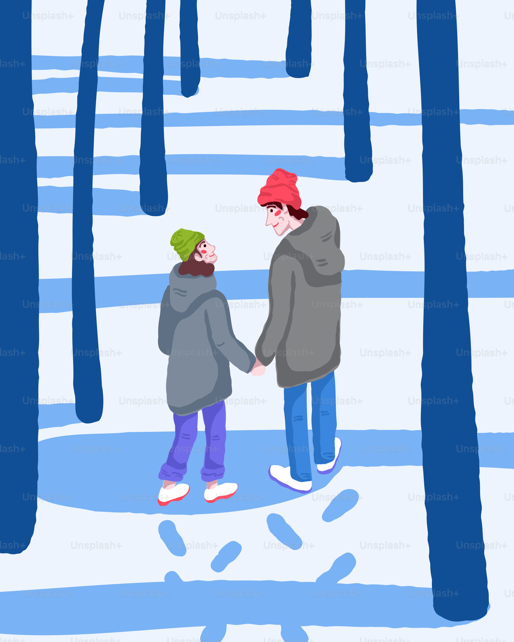 A couple of people standing in the snow