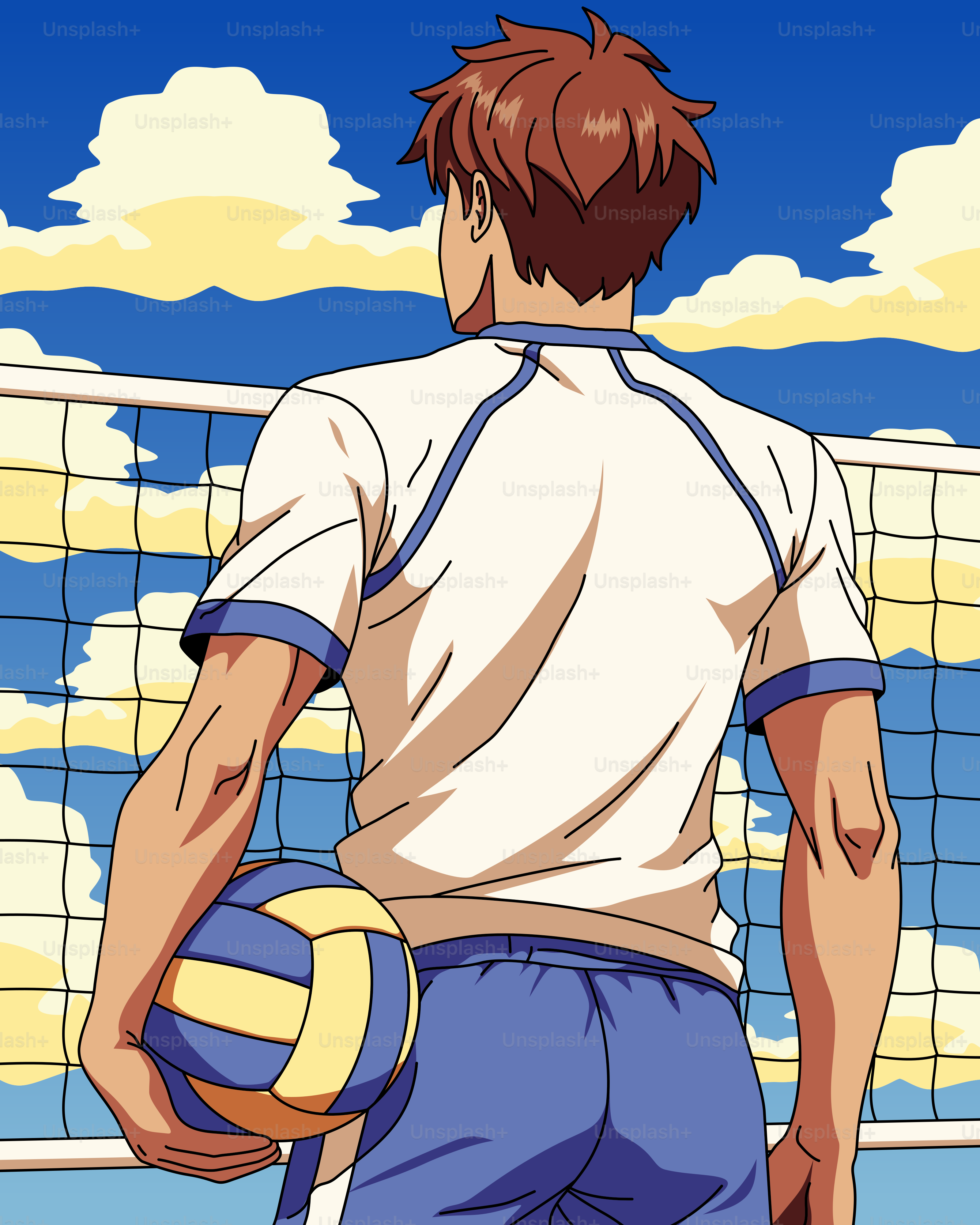 Ein Mann steht vor einem Volleyballnetz