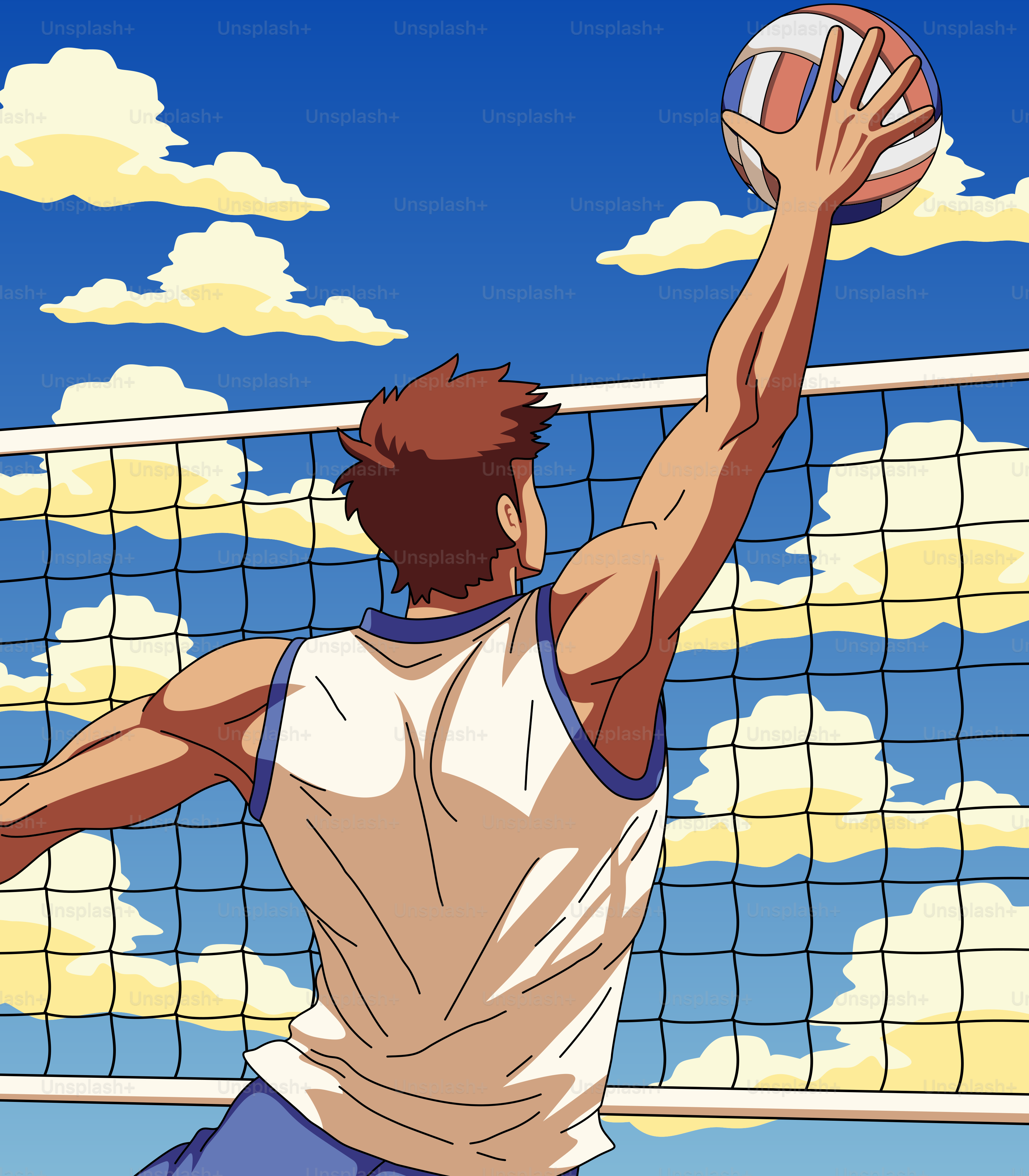 Un uomo che si allunga per colpire una palla da pallavolo