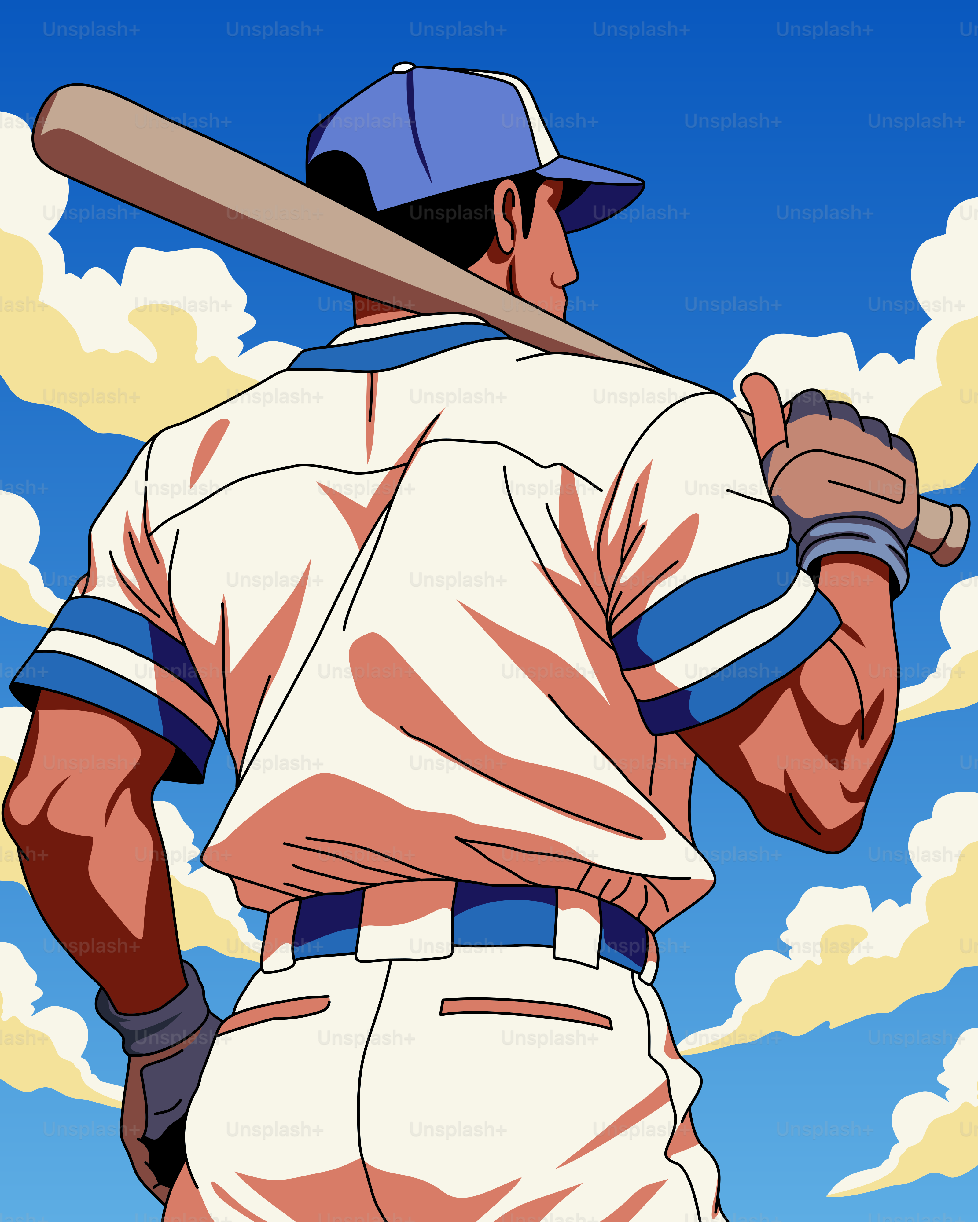 A cartoon of a baseball player holding a bat