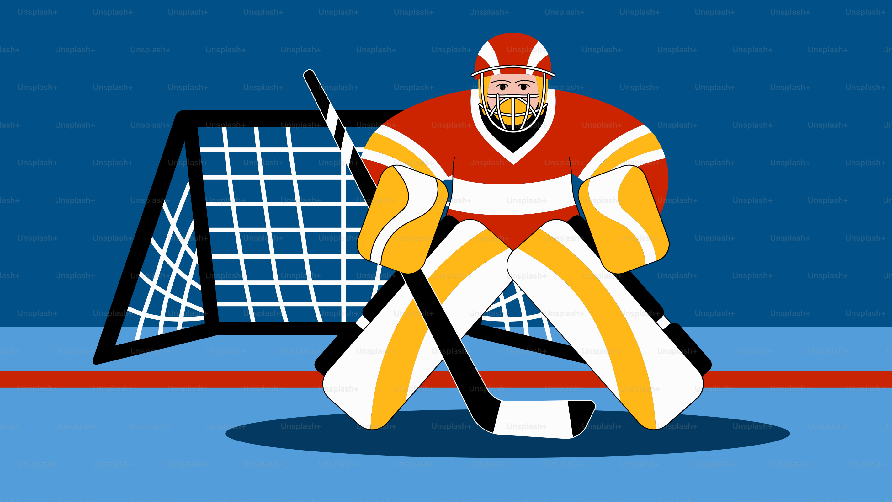 Un dibujo animado de un portero de hockey en el hielo