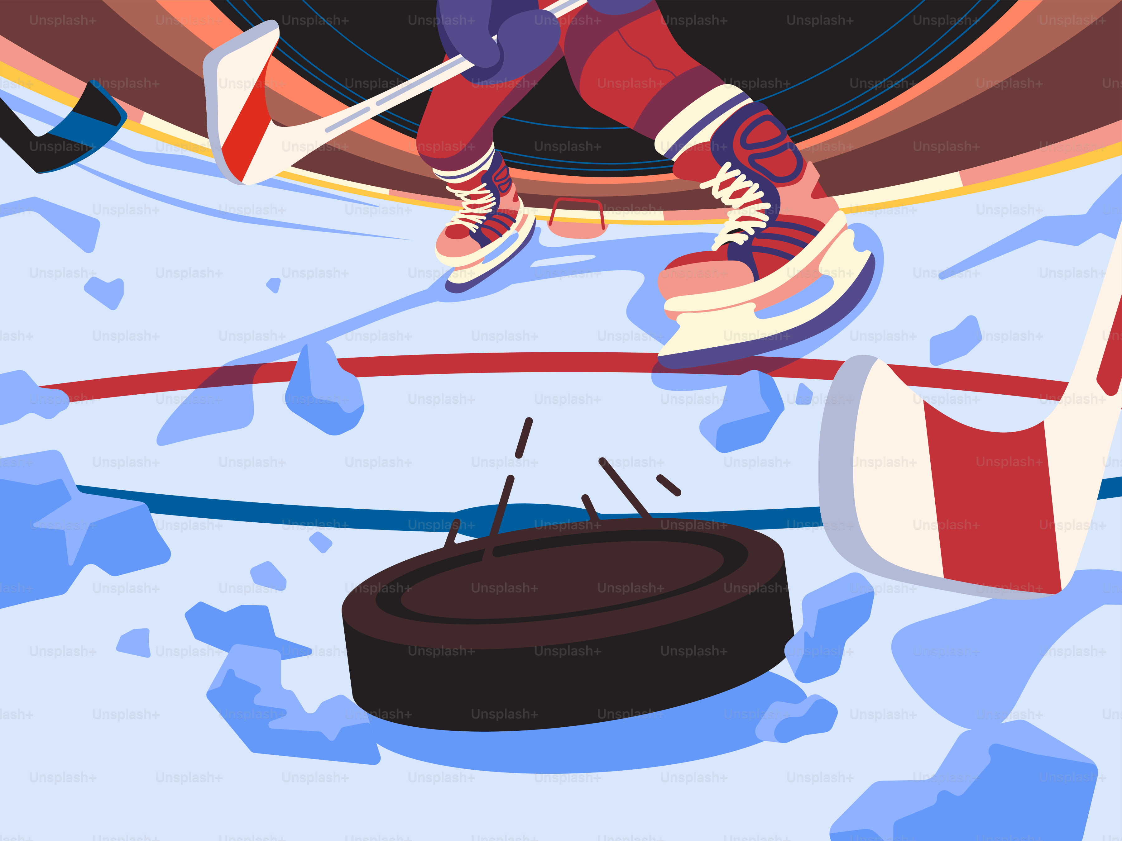A cartoon of a hockey player on a rink