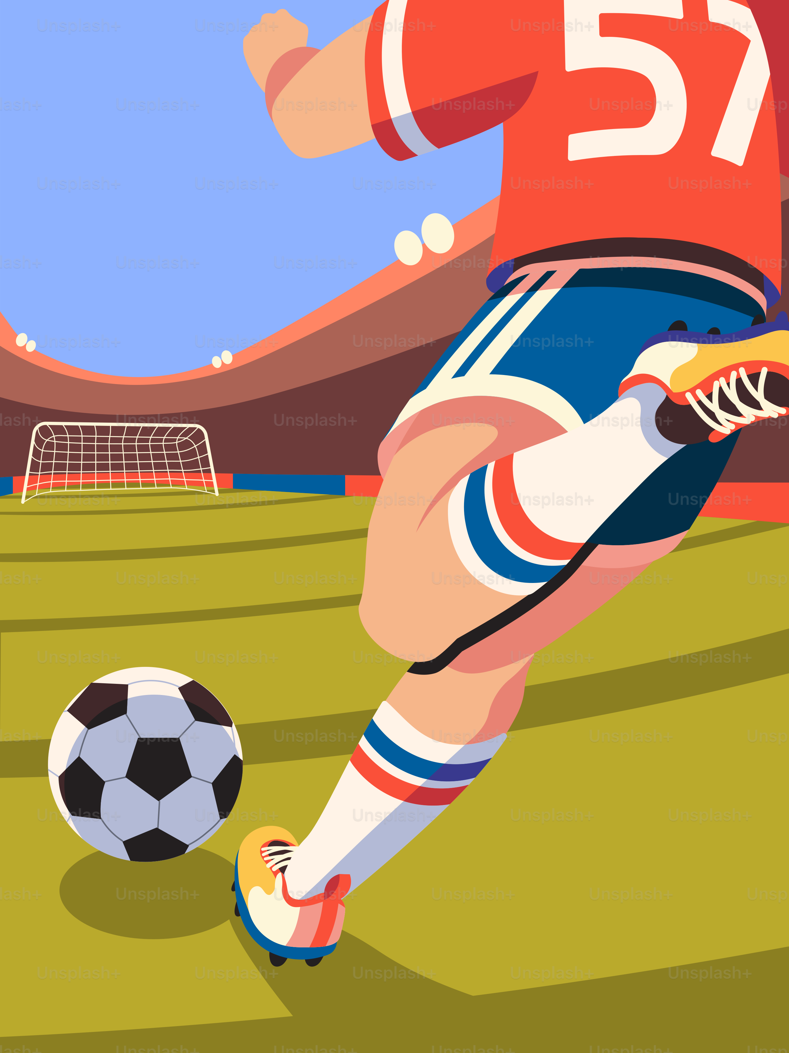 A woman kicking a soccer ball on a field