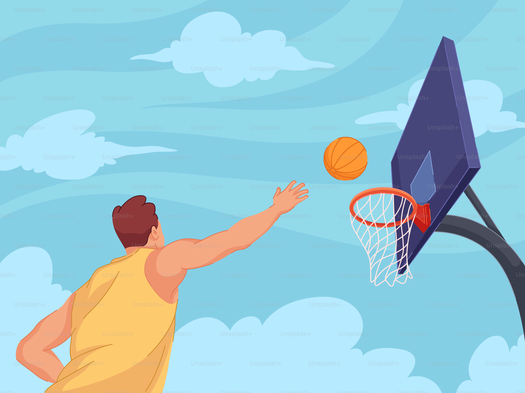 Un hombre con camiseta amarilla está jugando al baloncesto