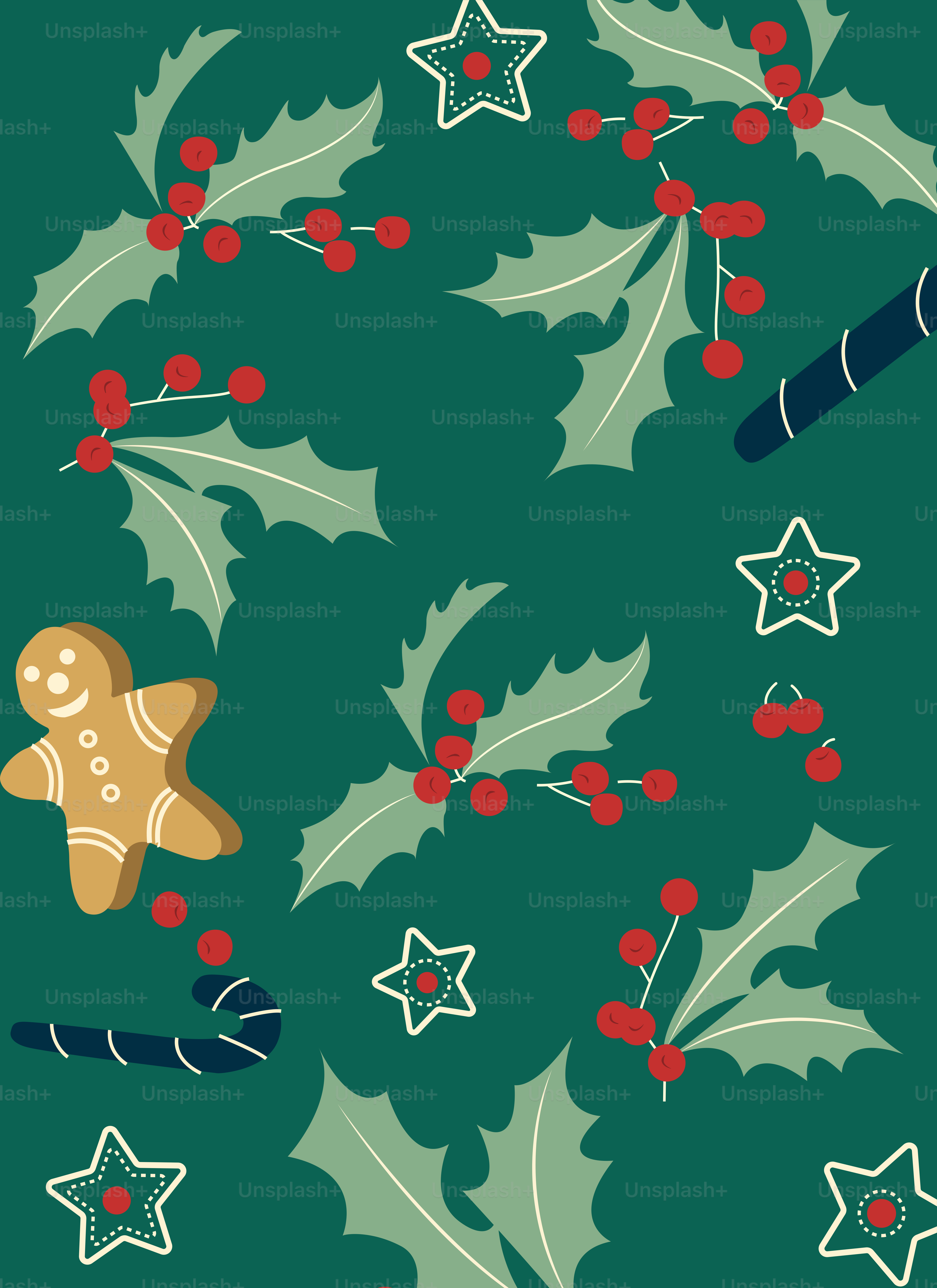 星、ヒイラギ、そしてジンジャーの木が飾られたクリスマスツリー