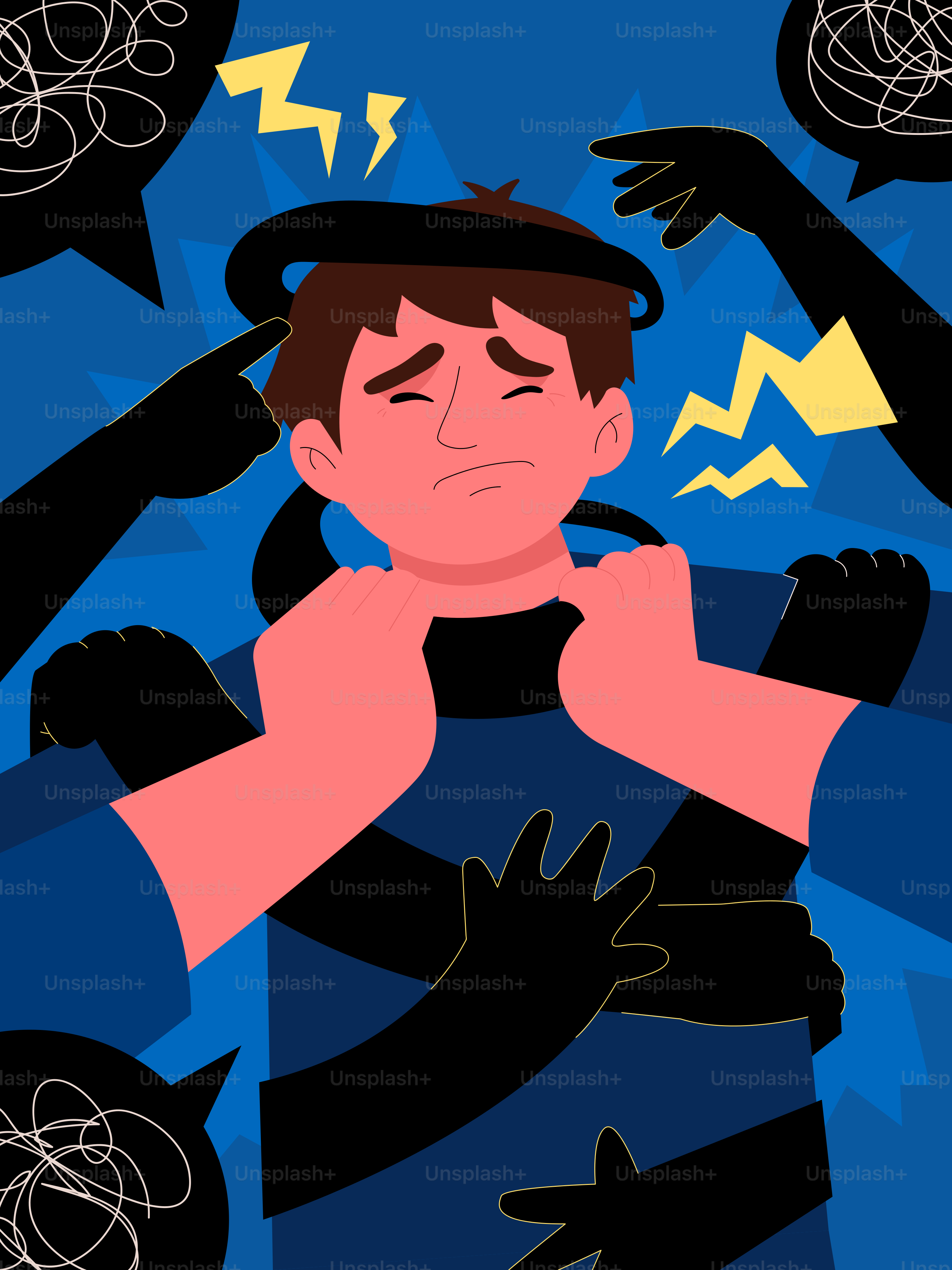 A man in a hat and gloves is surrounded by electric wires