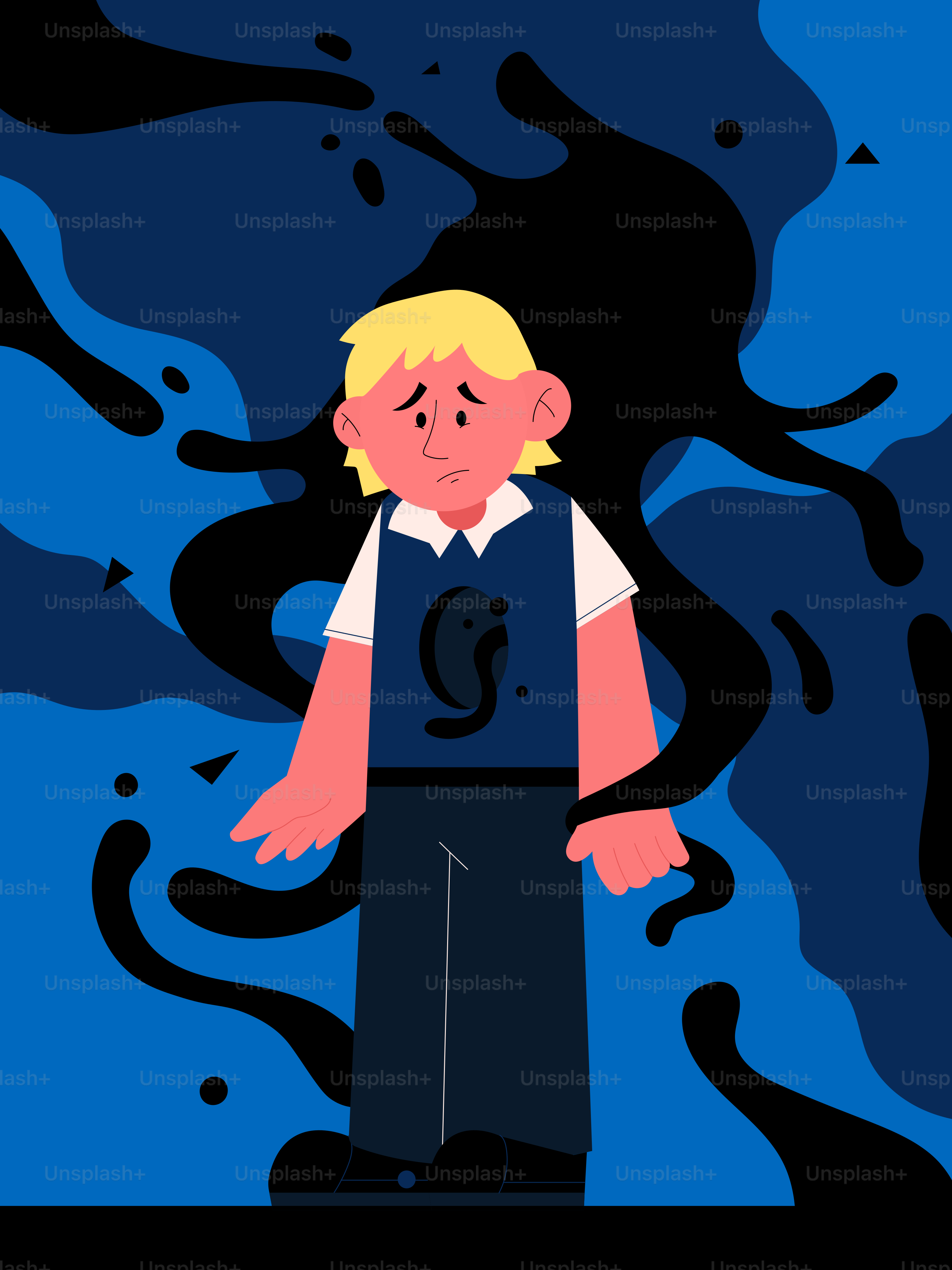 A cartoon of a man standing in front of a blue background