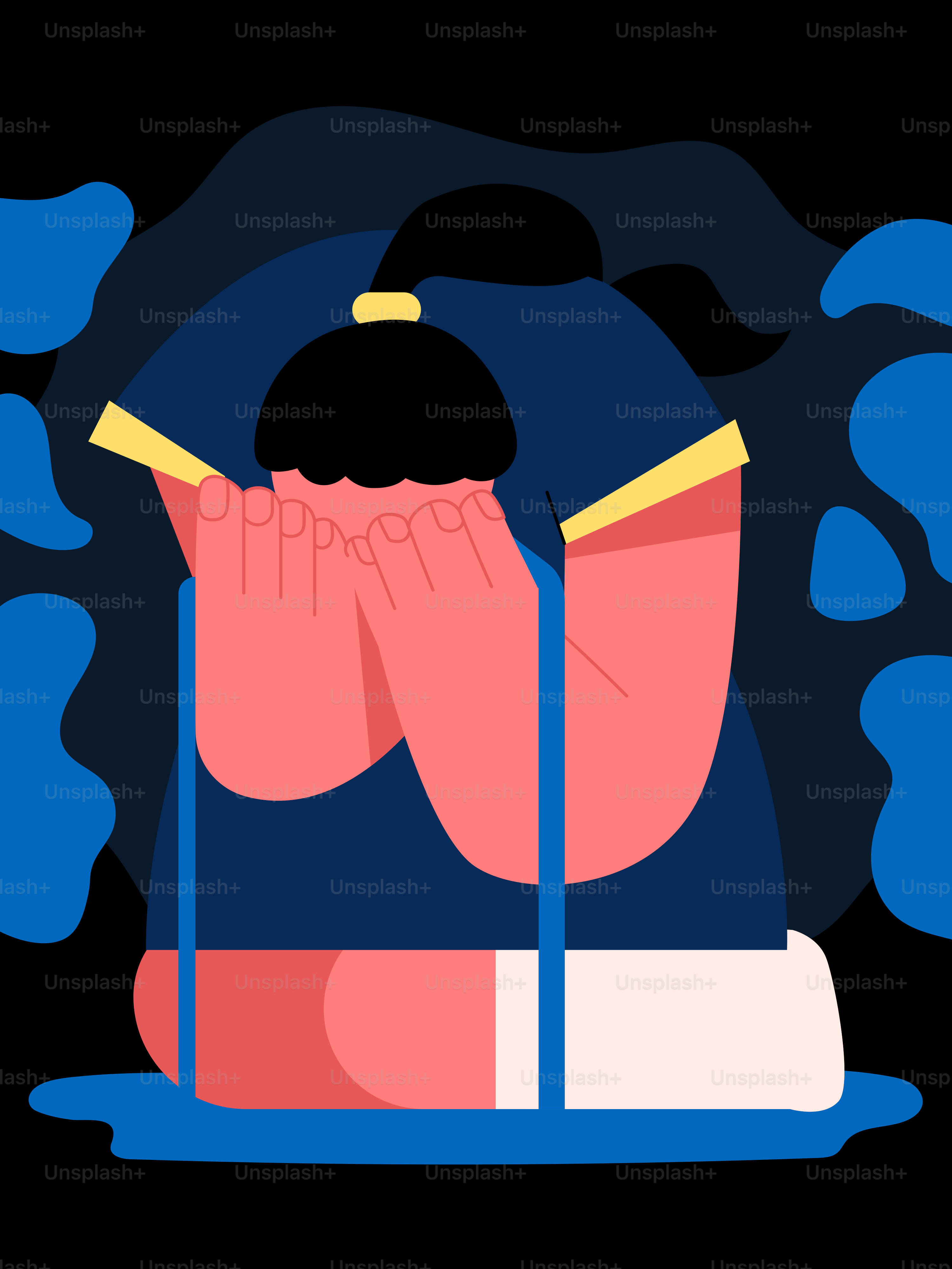 A person sitting on the ground with their hands on their knees