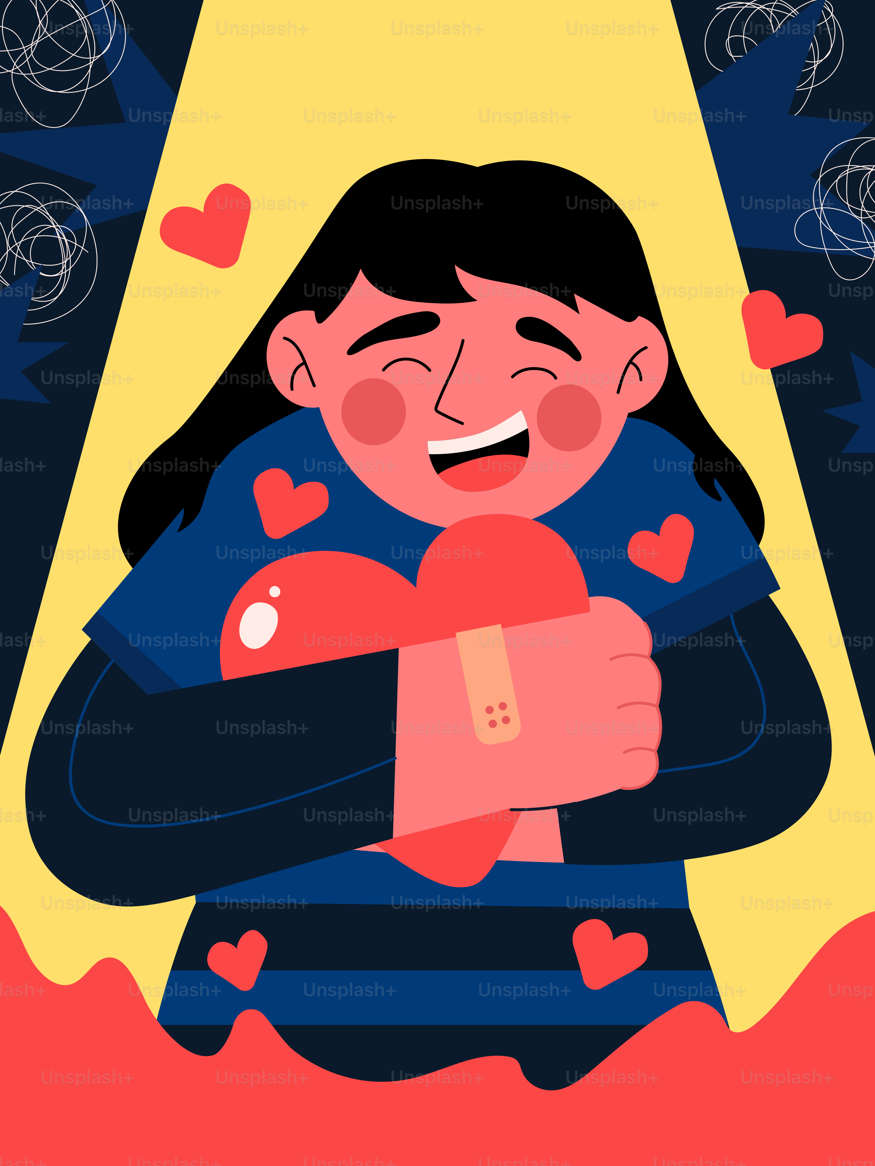 A woman holding a heart in her arms