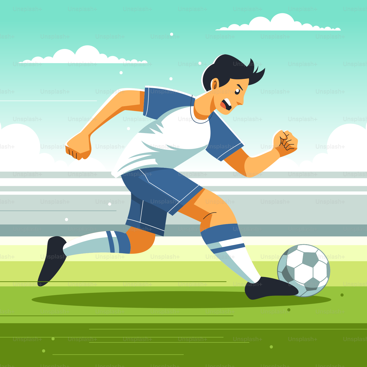 Eine Karikatur eines Mannes, der einen Fußball kickt