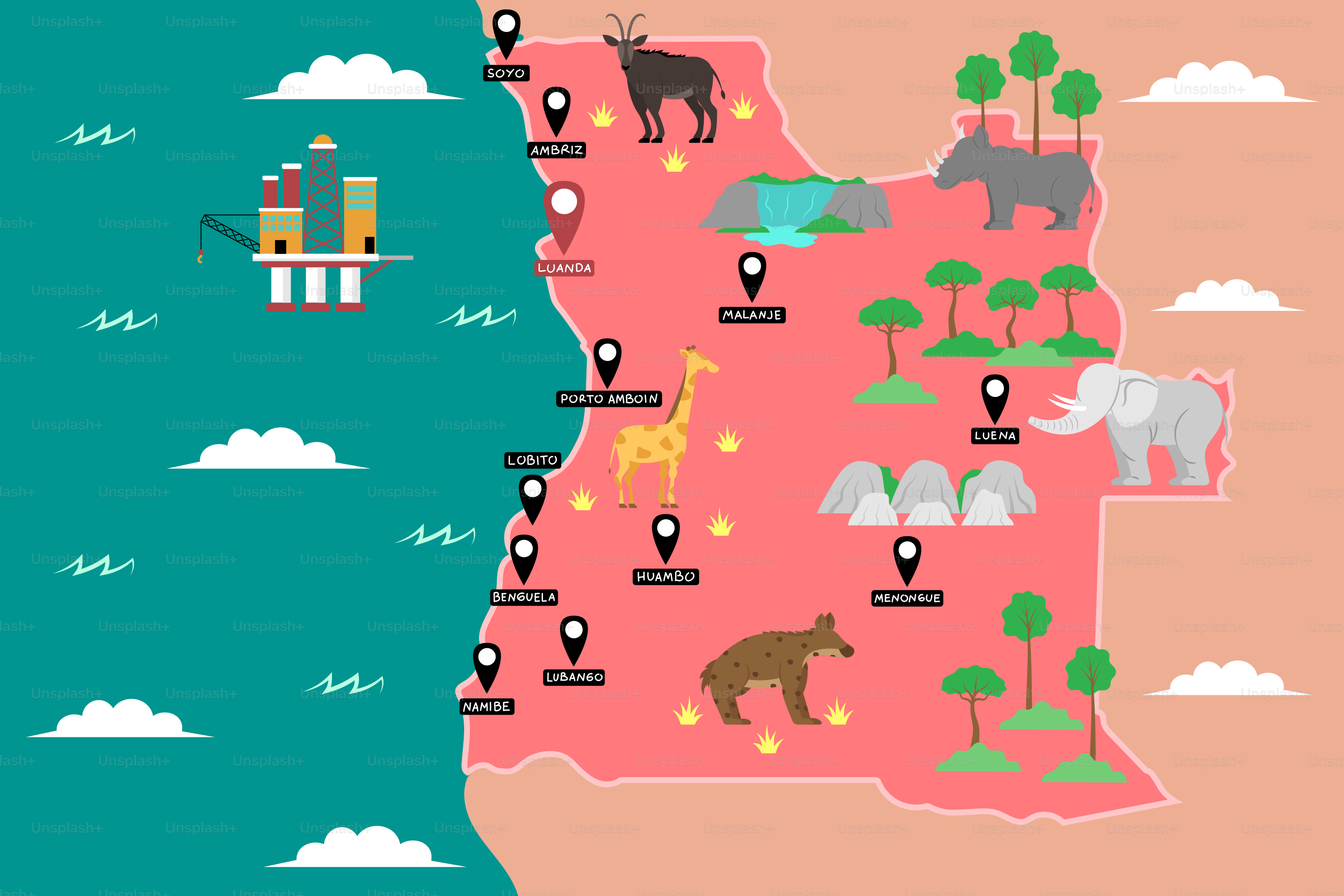 A map of the united states with animals