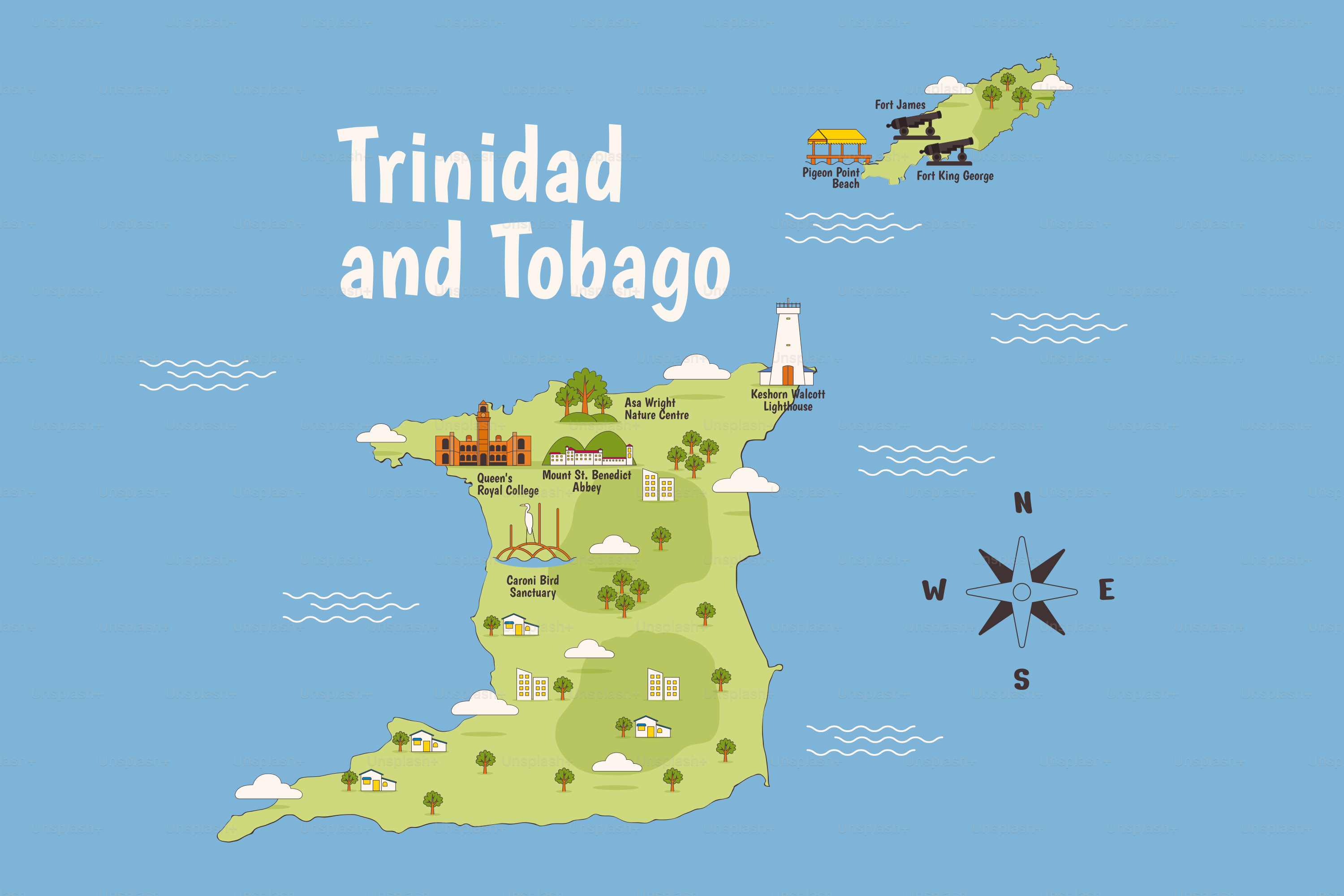 Eine Karte der Insel Trinidad und Tobago