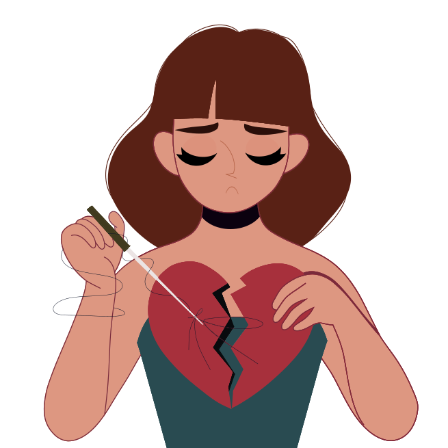 Una mujer con el corazón roto sosteniendo un cigarrillo