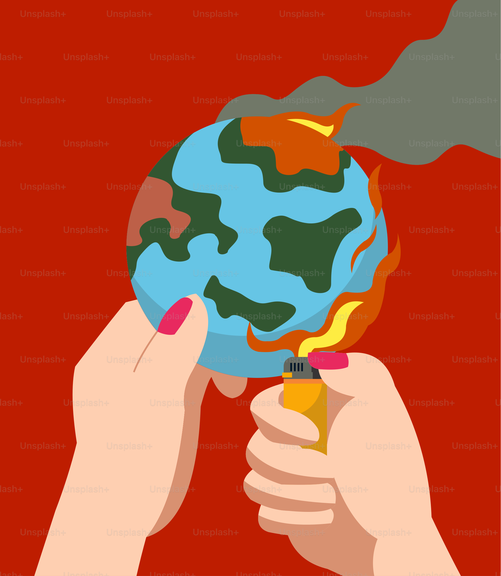 Two hands holding a globe with smoke coming out of it