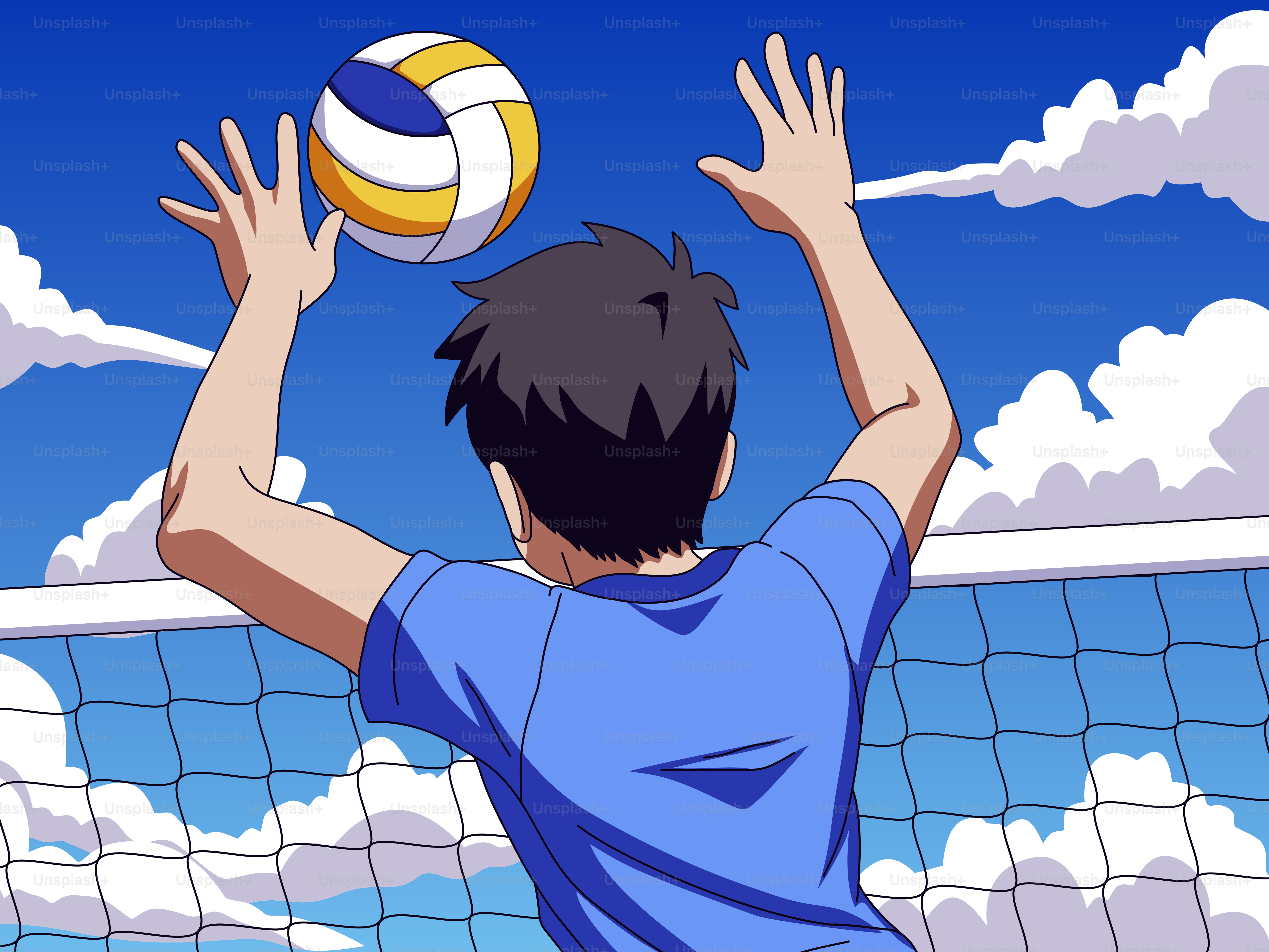 Un ragazzo sta giocando a pallavolo in una giornata di sole