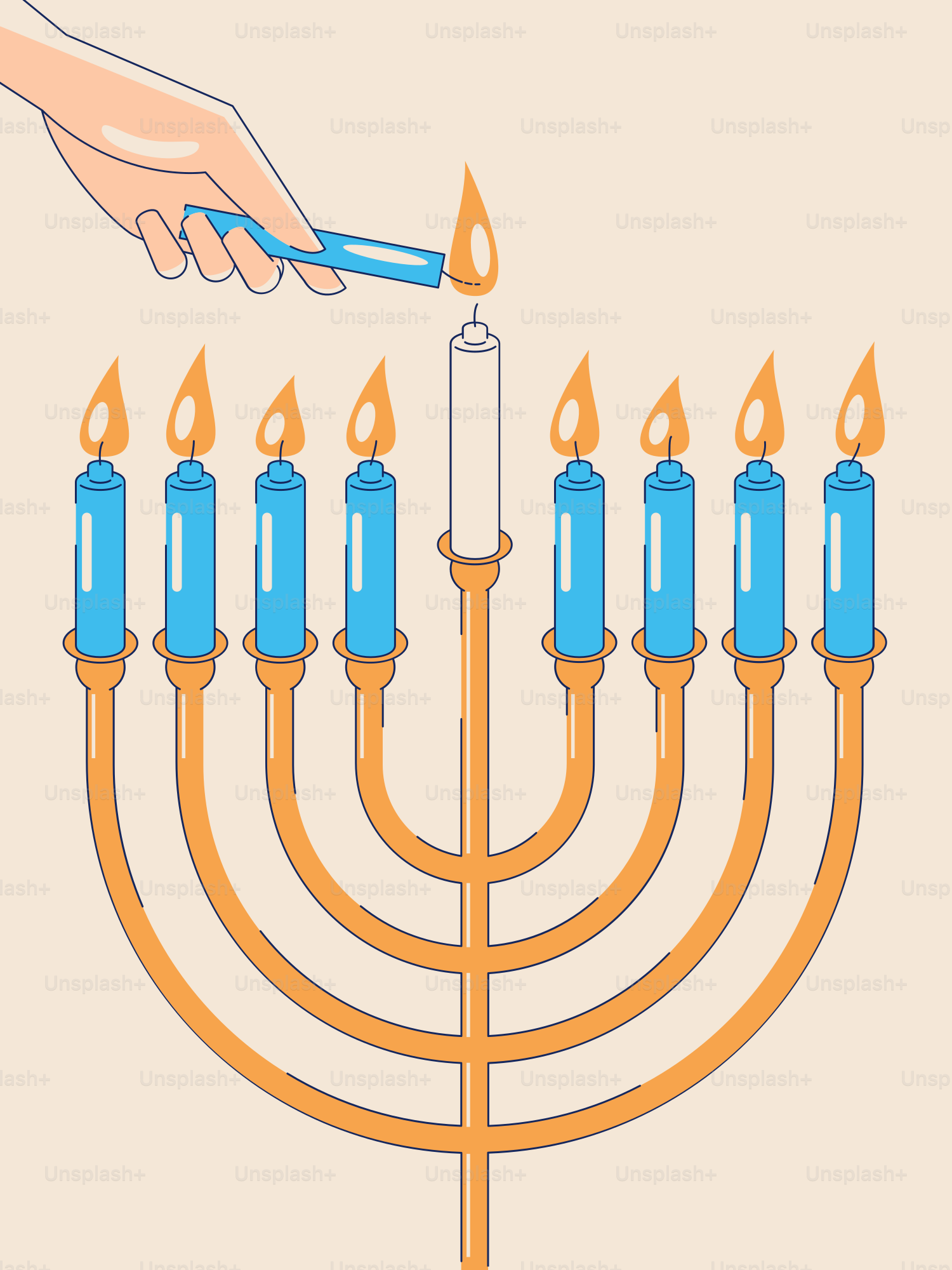 A person lighting a menorah with candles