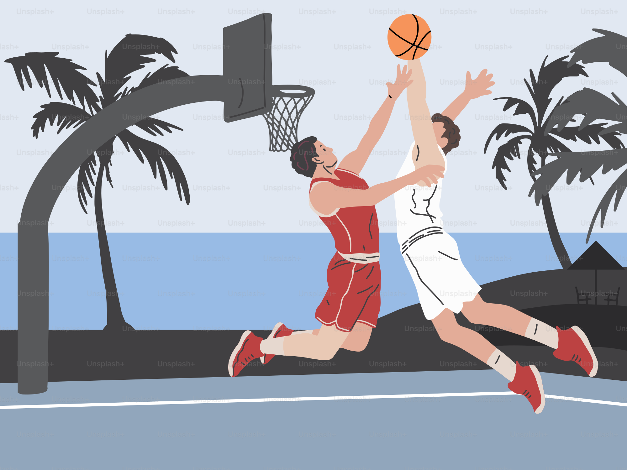 A couple of men playing a game of basketball