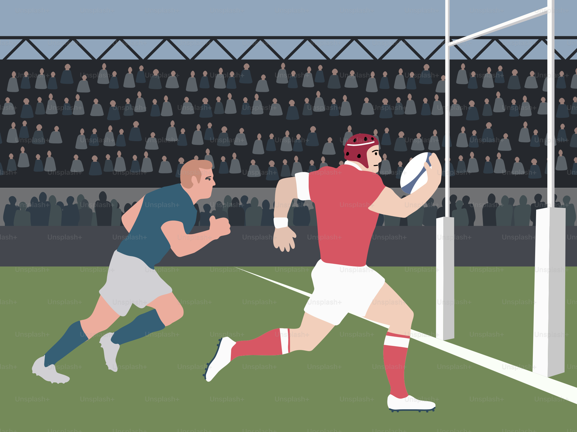 Two men are playing a game of rugby