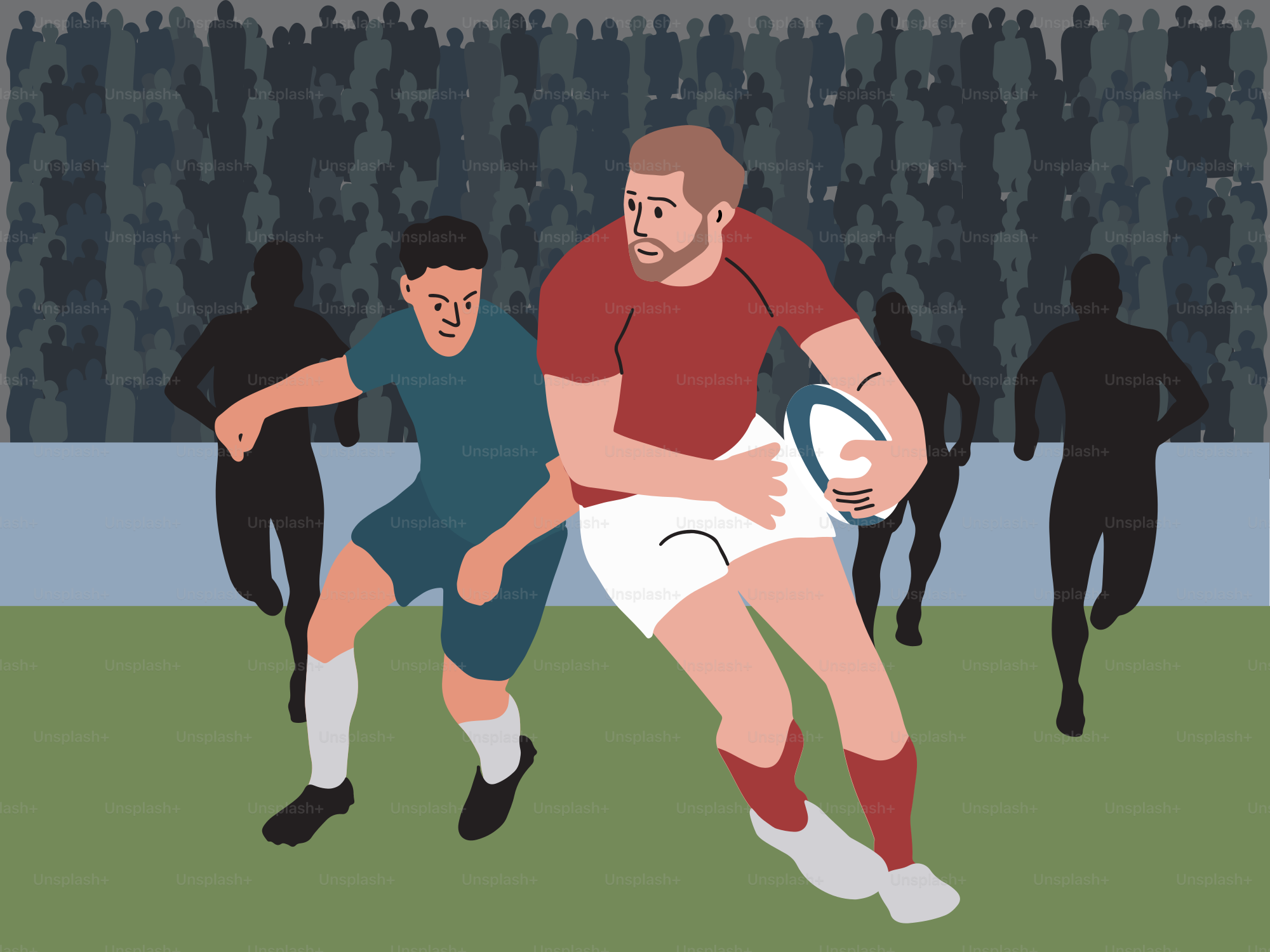 A couple of men playing a game of rugby
