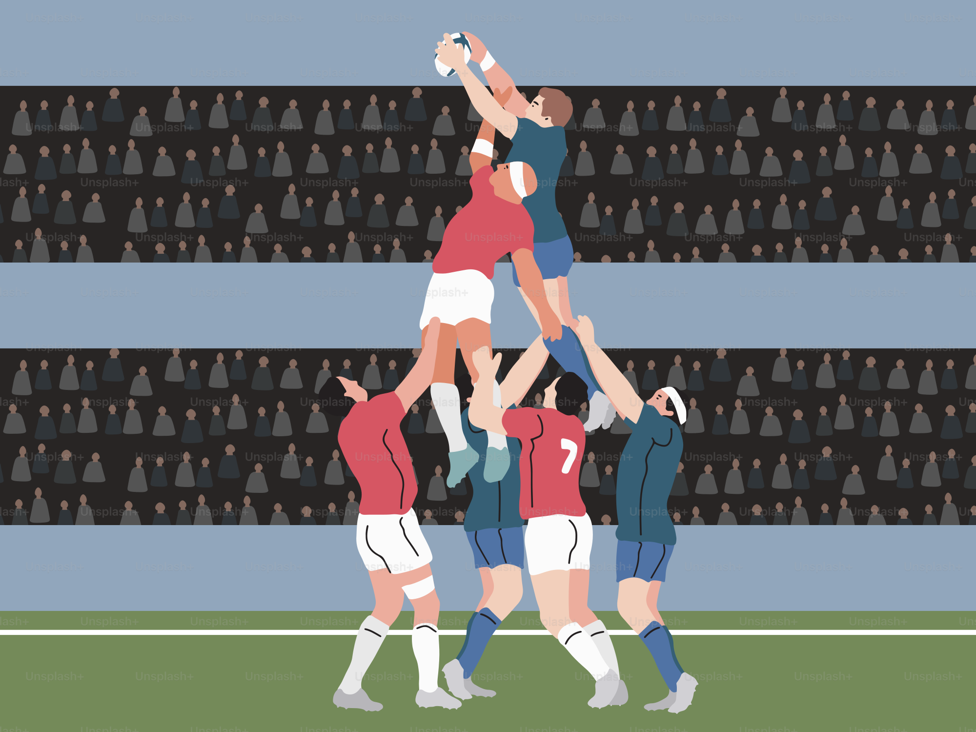 A group of people playing a game of rugby