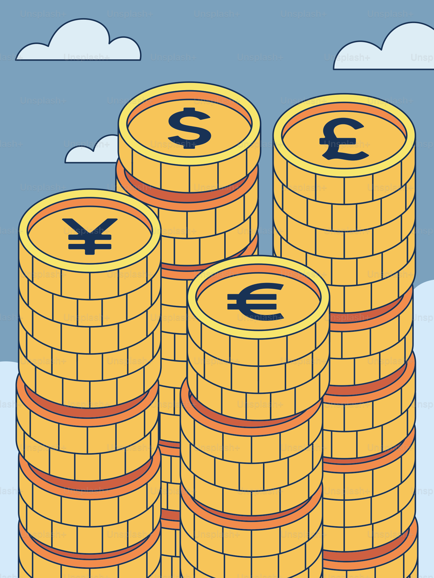 Ein Geldhaufen, der auf einem Münzhaufen liegt