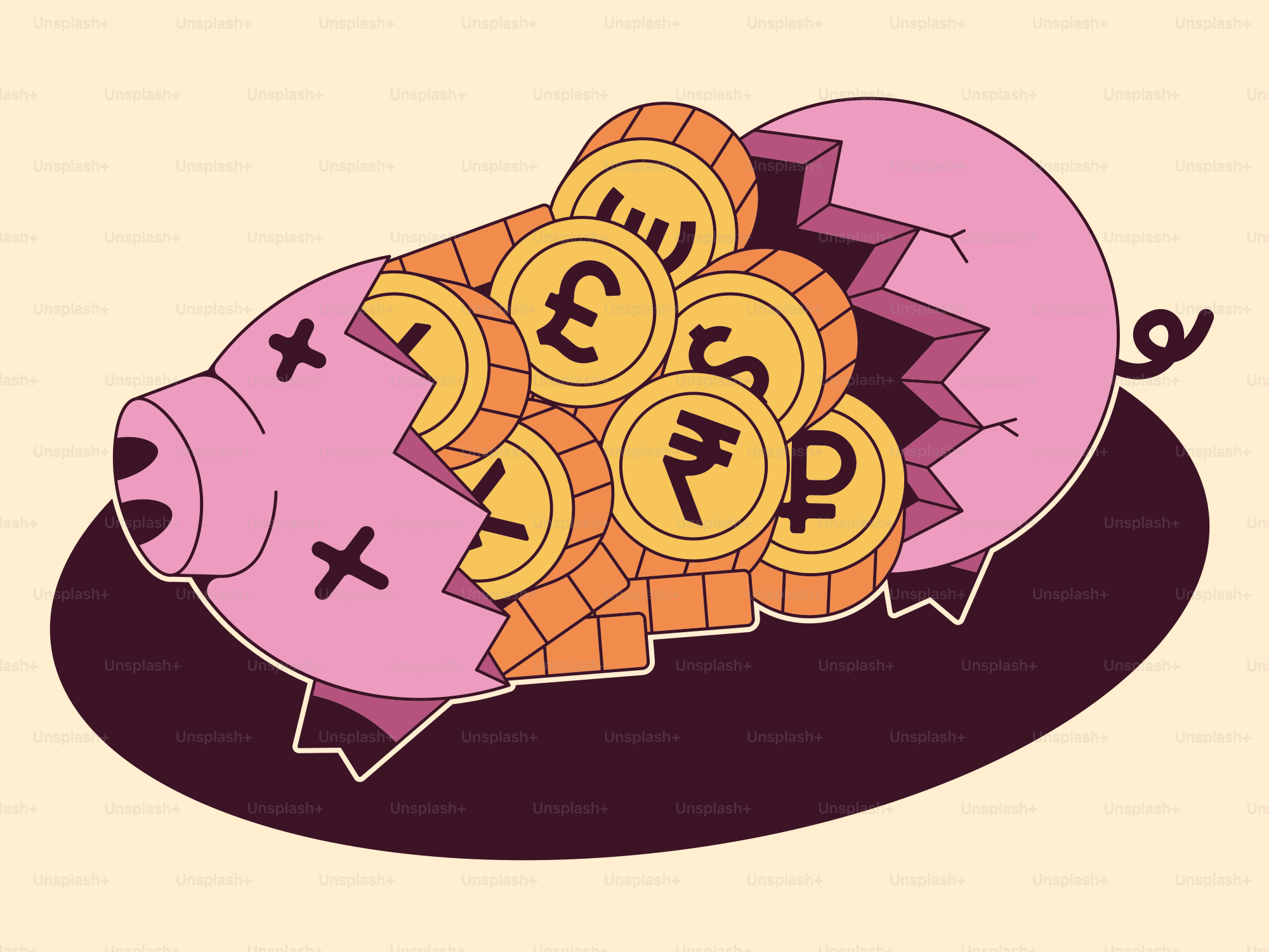A piggy bank filled with gold coins