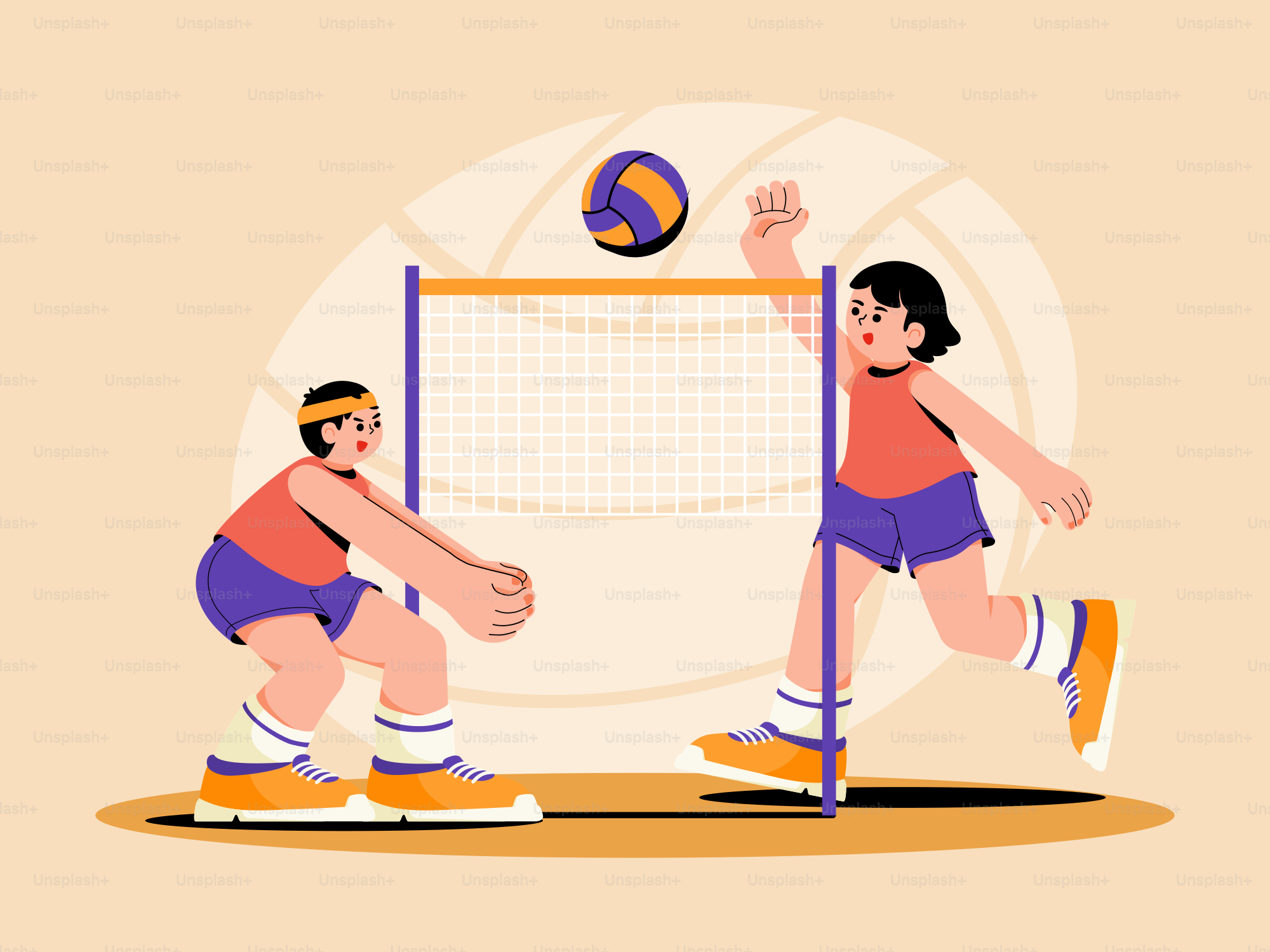 A couple of people playing a game of volleyball