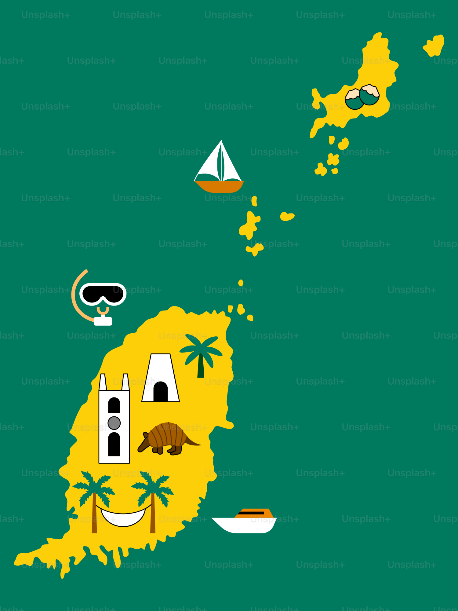 A map of the island of jamaica with a flag