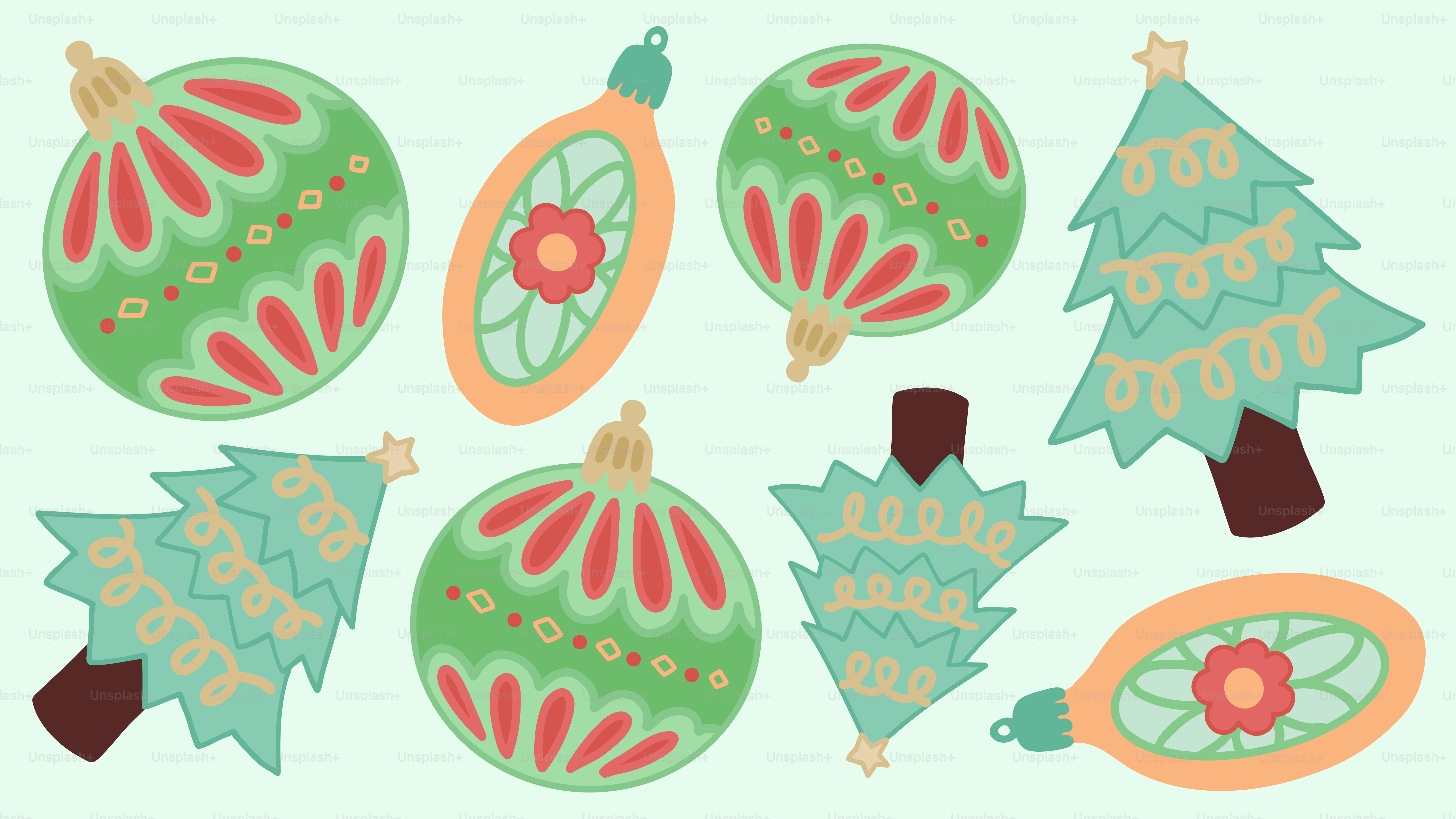 A group of christmas ornaments on a white background