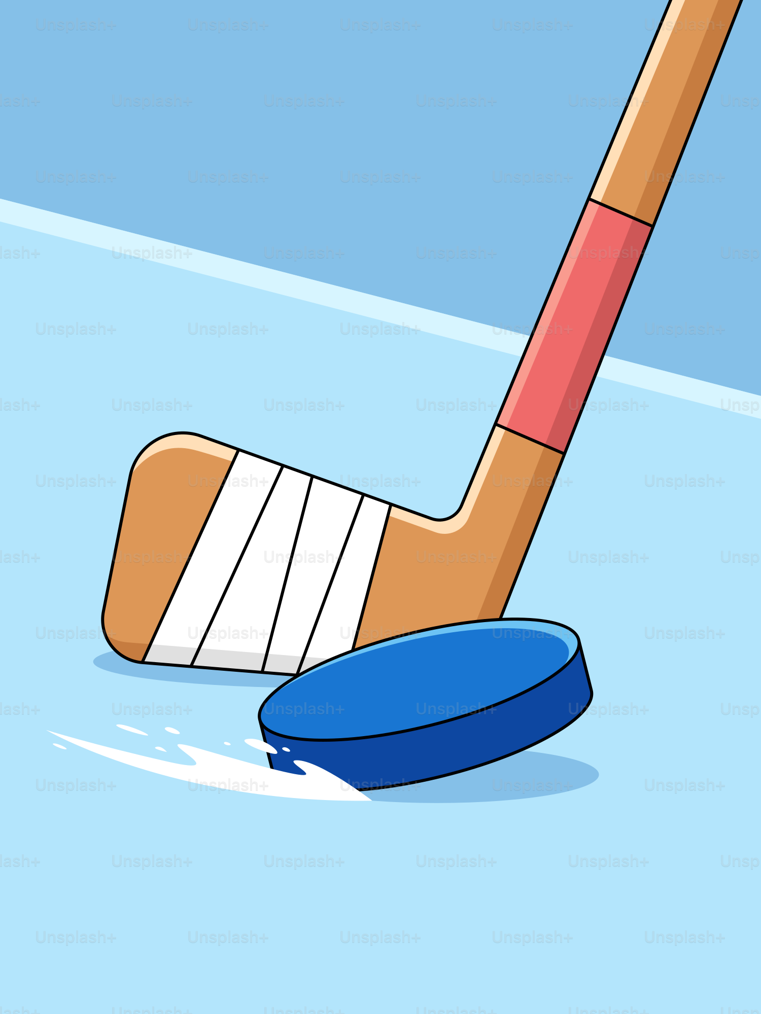 A cartoon of a hockey stick and a hockey puck