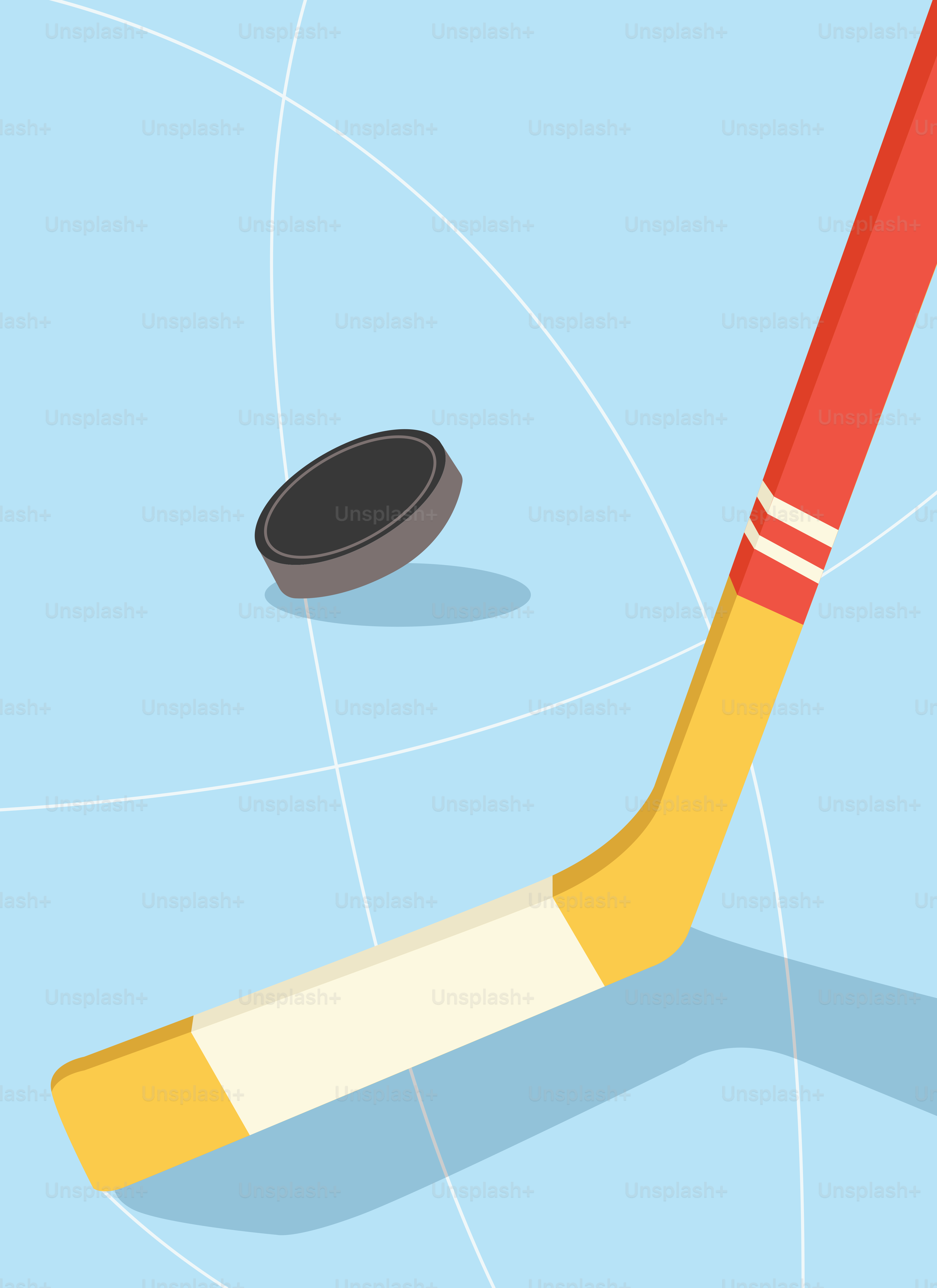 A hockey stick and puck on a blue background