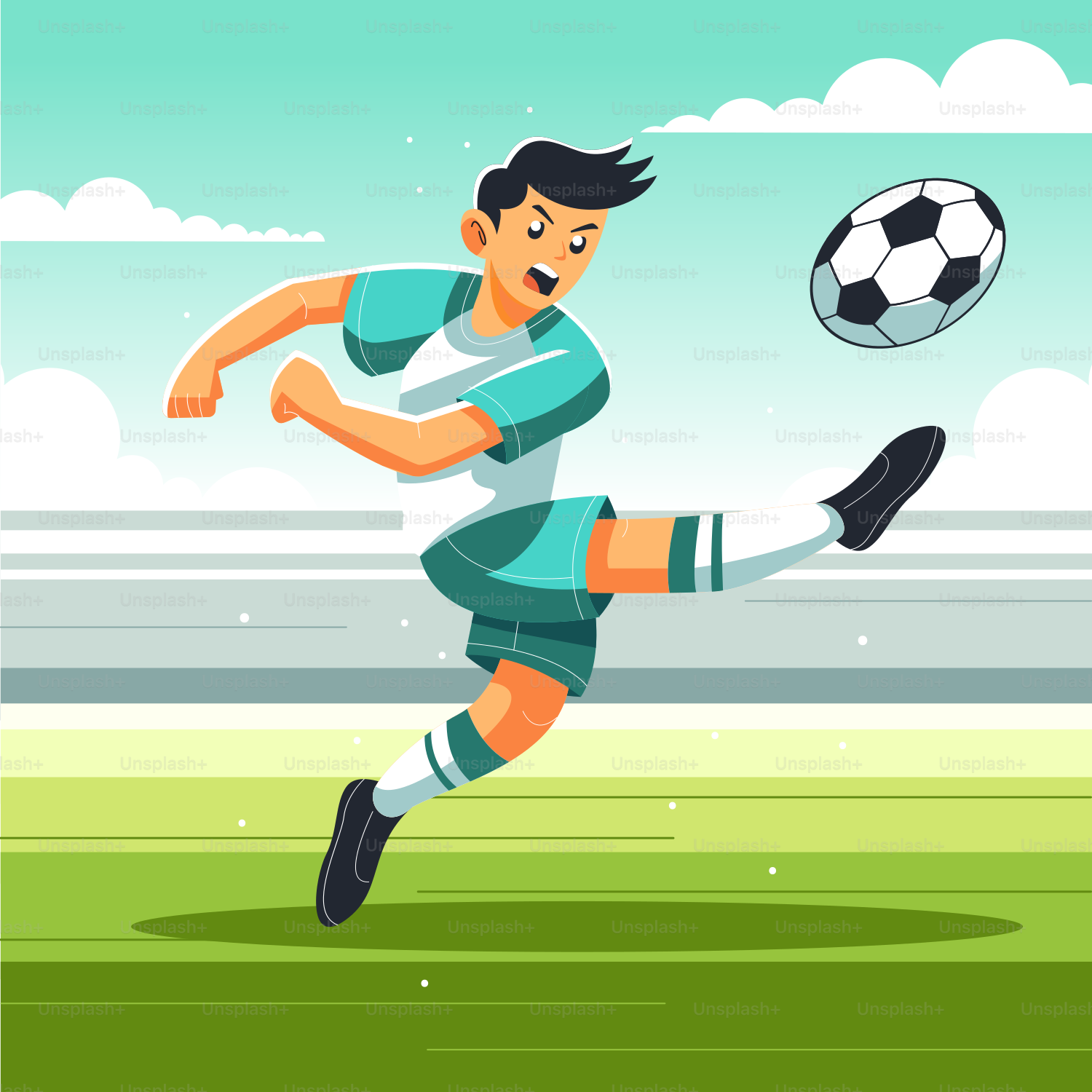 Un hombre pateando un balón de fútbol en un campo