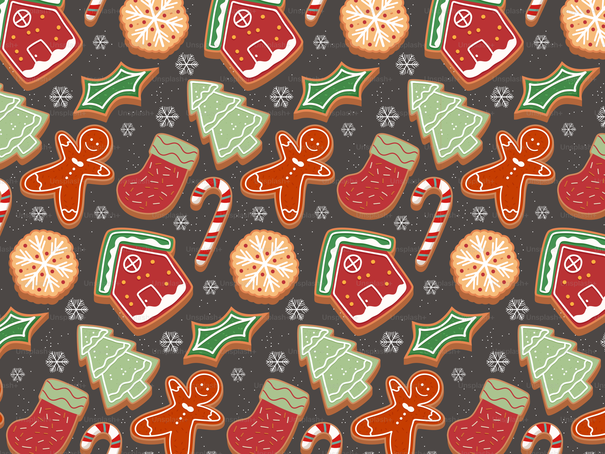 A pattern of christmas cookies and candy canes