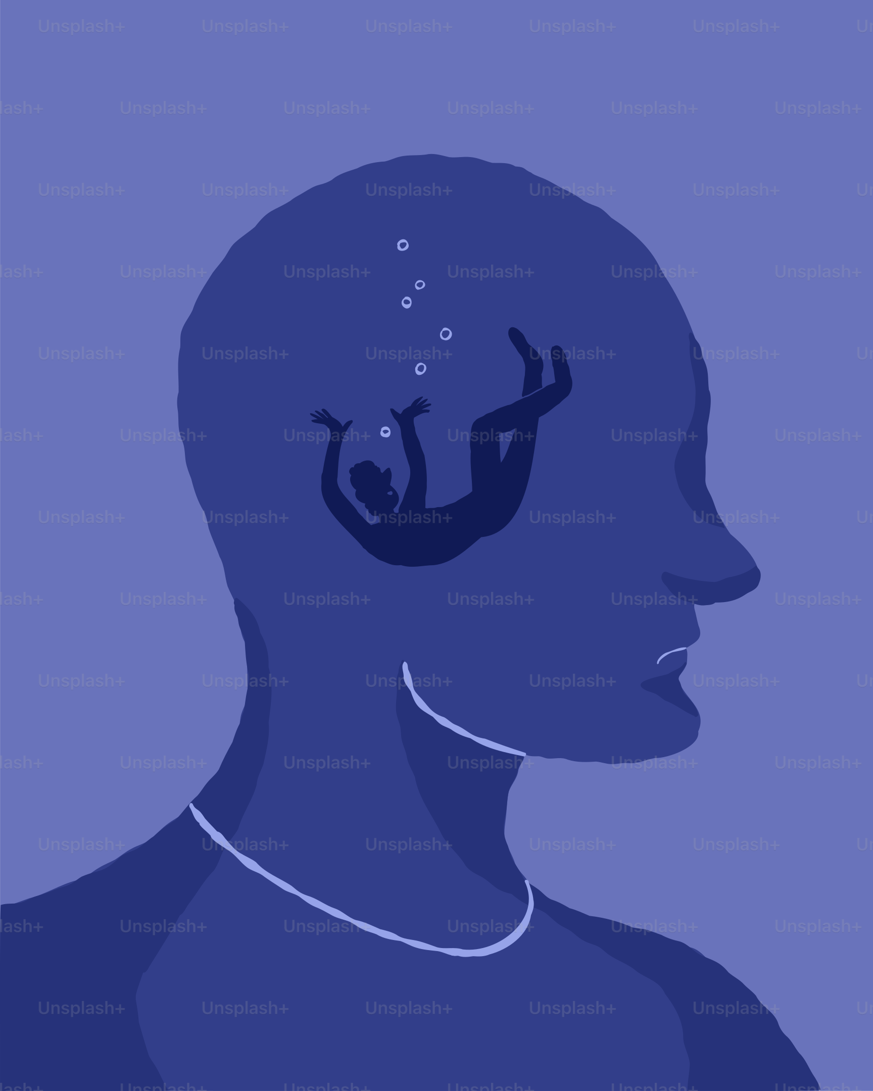 A blue silhouette of a man with a crown on his head